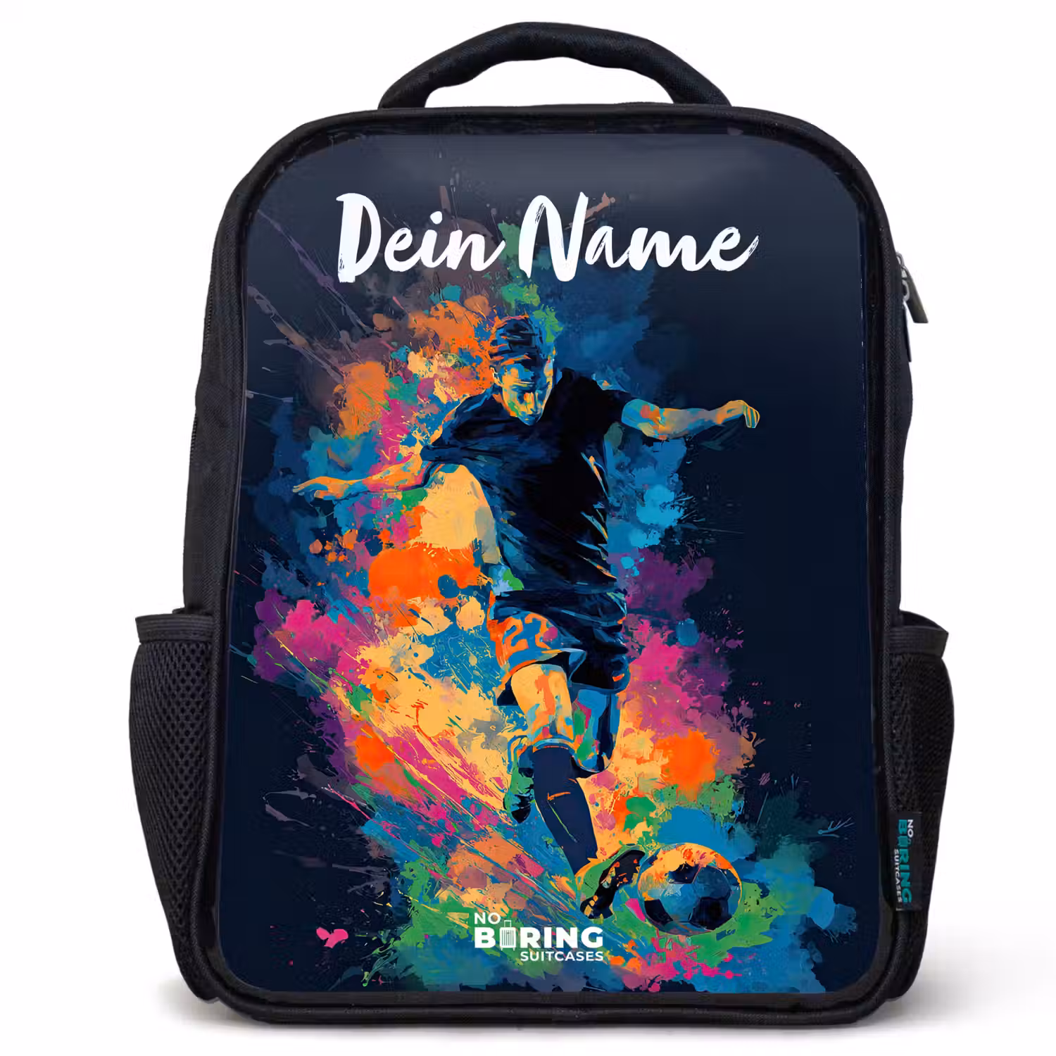Neon - Voetballer - Kleurrijk Rugzak - Zwart middel -3d