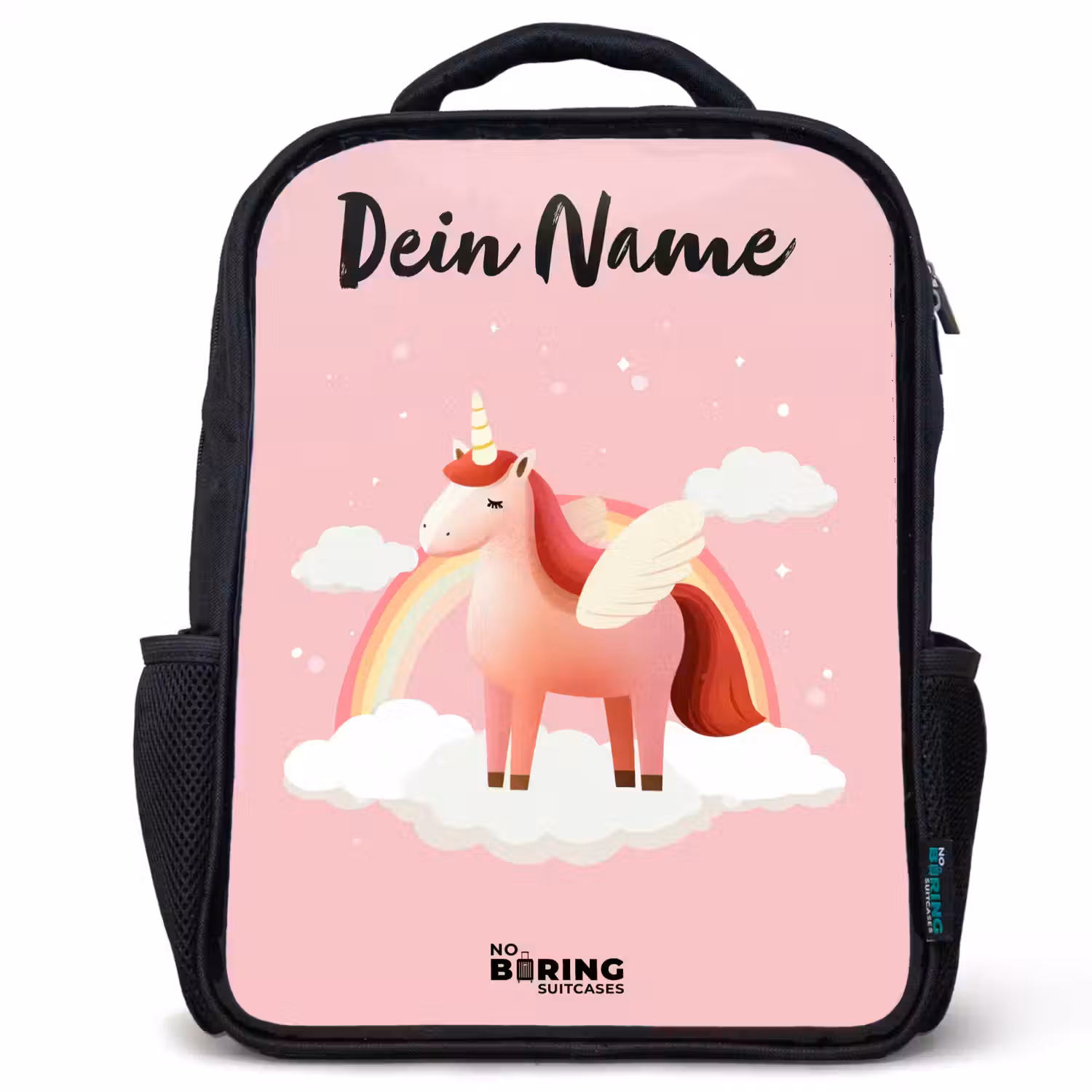 Eenhoorn - Vleugels - Roze - Regenboog Rugzak - Zwart middel -3d