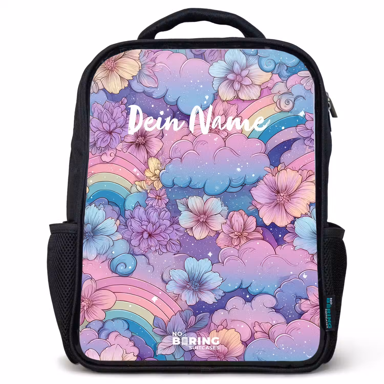 Illustratie van wolken, regenbogen en bloemen Rugzak - Zwart middel -3d