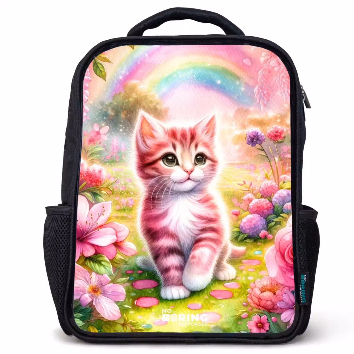 Roze regenboogkatje Rugzak - Zwart middel -3d