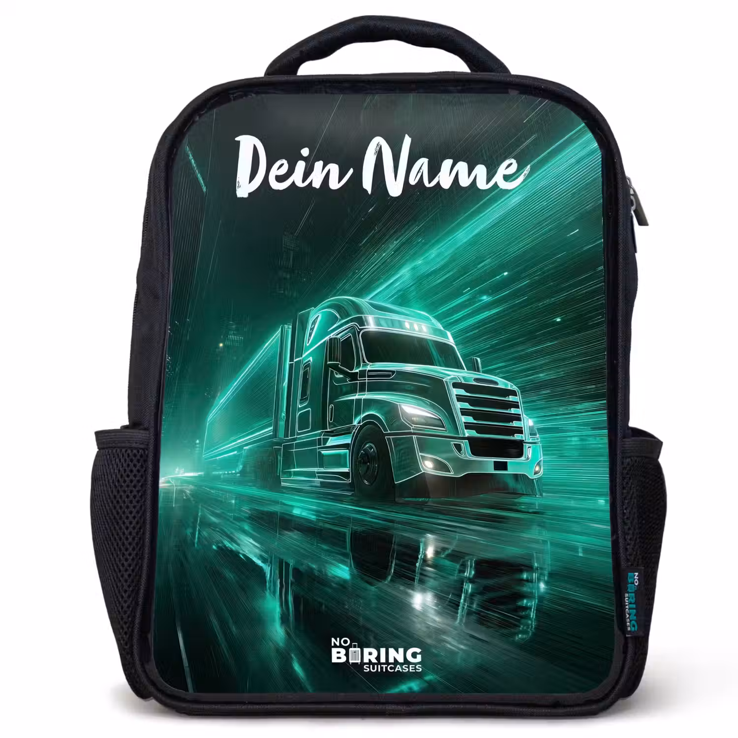 Vrachtwagen - Stad - Groen - Neon Rugzak - Zwart middel -3d