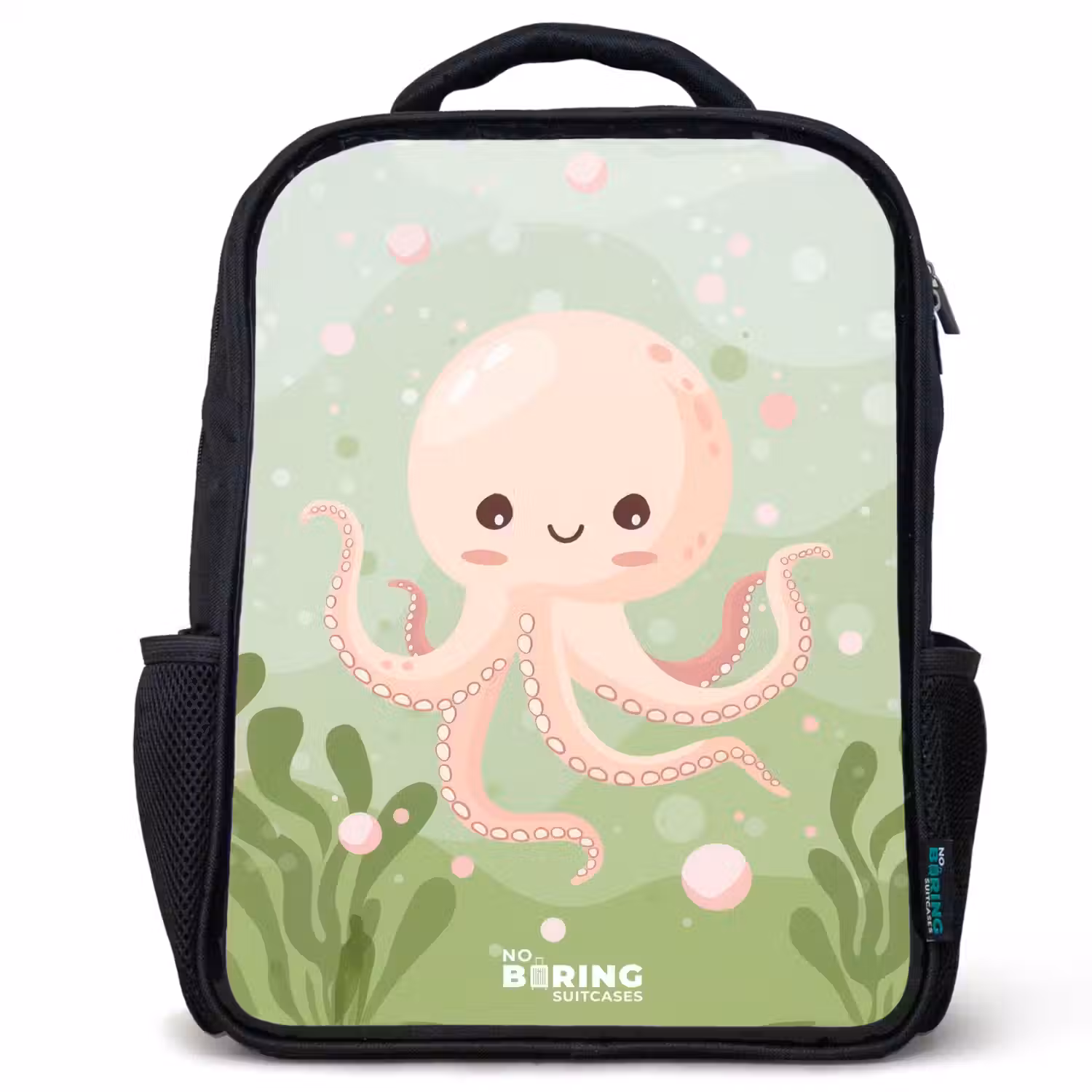 Roze octopus met een lach Rugzak - Zwart middel -3d