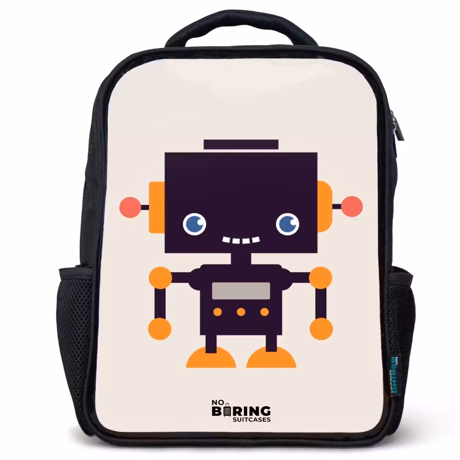 Zwarte robot met oranje accenten Rugzak - Zwart middel -3d