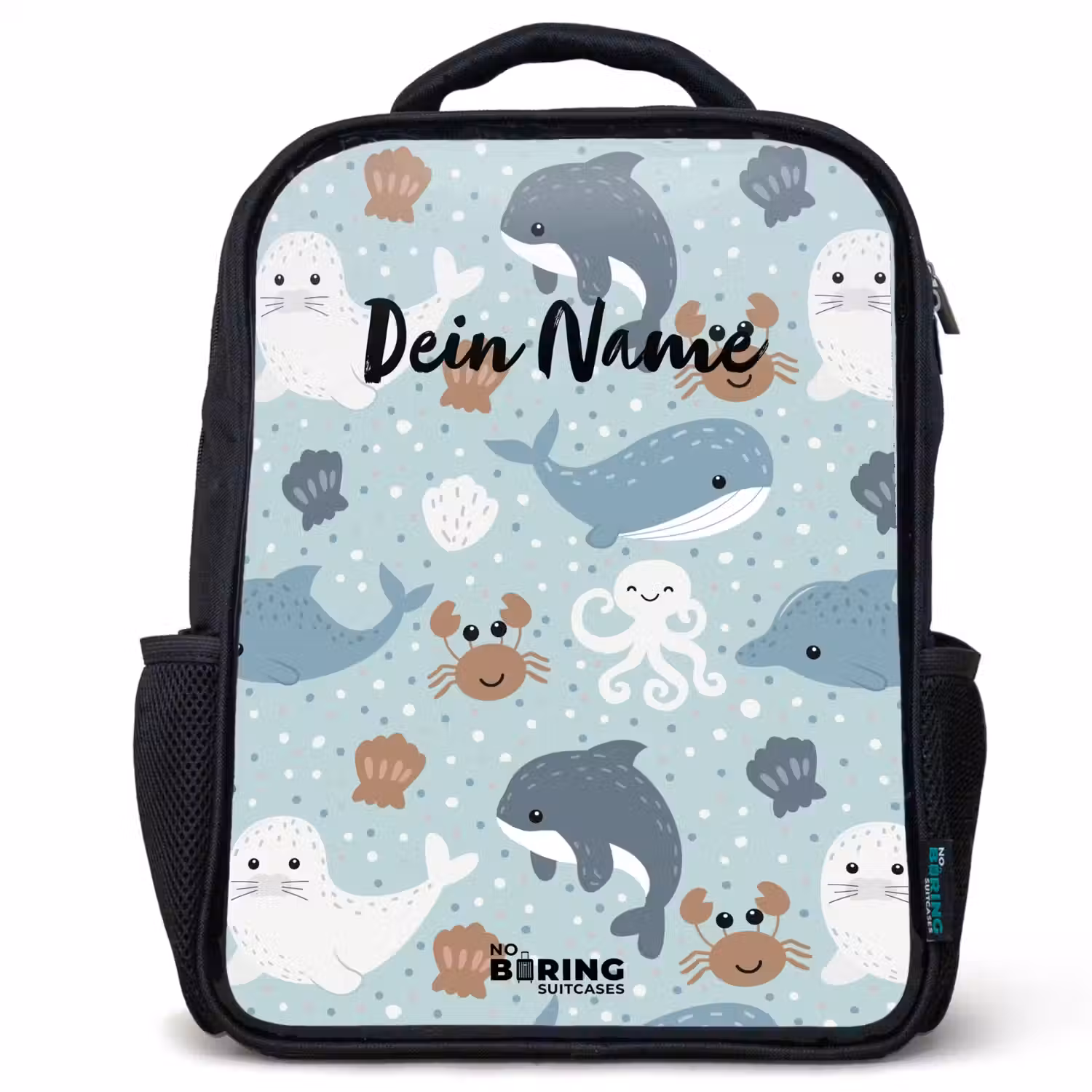 Zee dieren patroon kleurrijk Rugzak - Zwart middel -3d