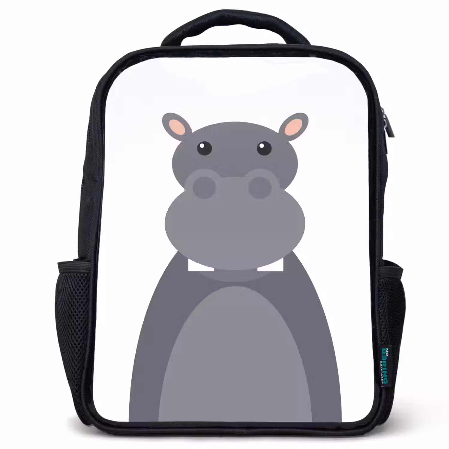 Dierenportret - Nijlpaard - grijs Rugzak - Zwart middel -3d