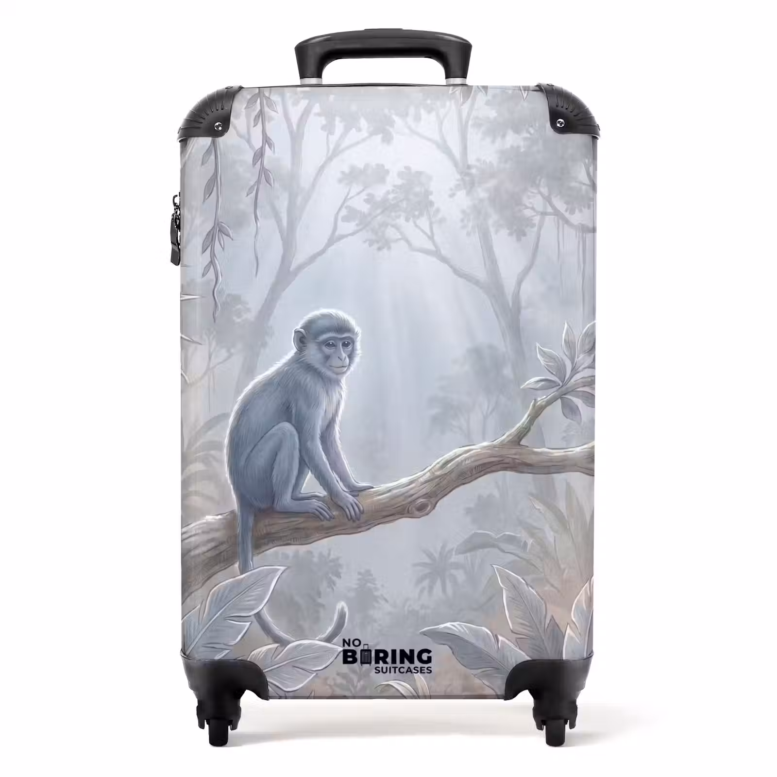 Koffer - Affe – Baum – Dschungel – Natur – Grau - Aap - Boom - Jungle - Natuur - Grijs NBS - Handbagage koffer - Volwassenen Unisex middel
