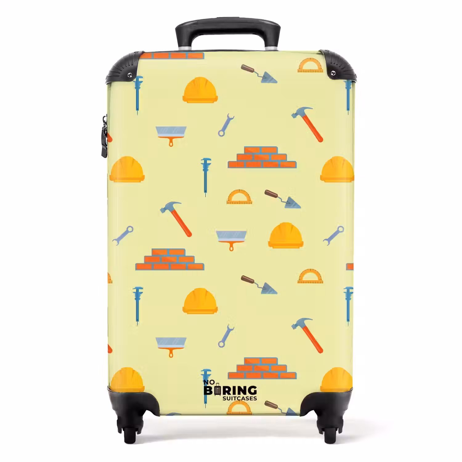 Bouwgereedschap patroon op lichtgele achtergrond NBS - Handbagage koffer - Kinderen Unisex middel -productfoto_recht