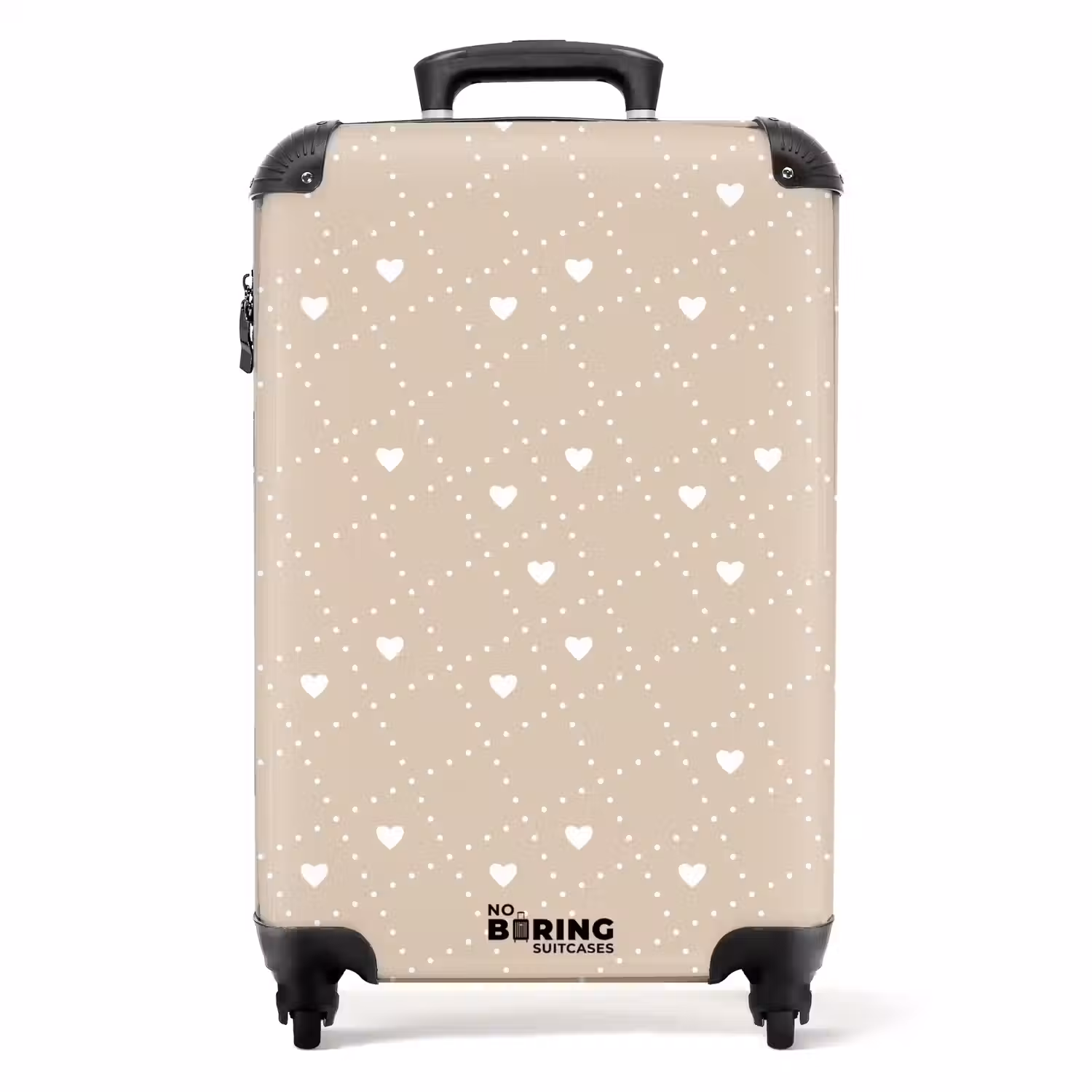 Beige achtergrond met witte hartjes NBS - Handbagage koffer - Volwassenen Unisex middel -productfoto_recht