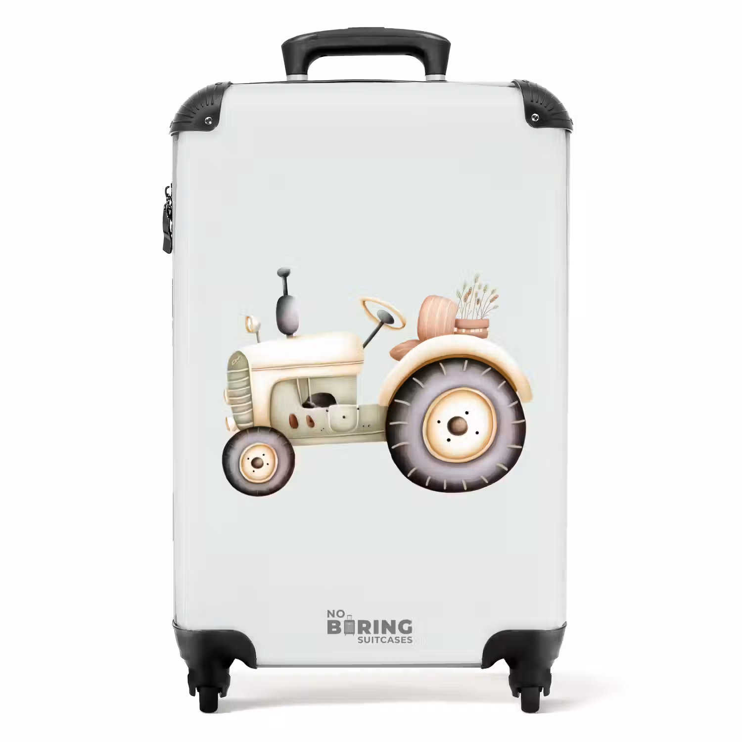 Beige vintage tractor in pastel groene kleuren NBS - Handbagage koffer - Volwassenen Unisex middel -productfoto_recht