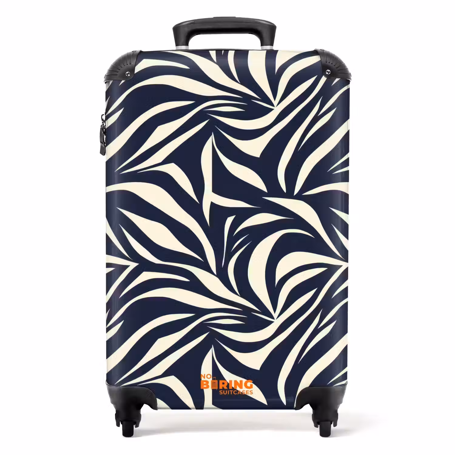 Bladvormen - Blauw - Patroon - Wit NBS - Handbagage koffer - Volwassenen Unisex middel -productfoto_recht