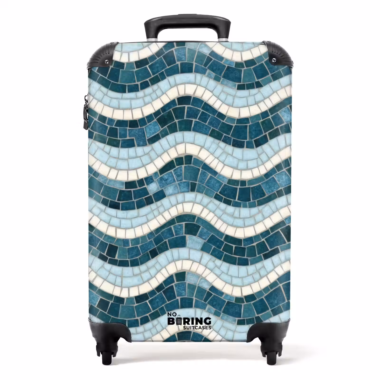 Koffer - Blau – Weiß – Mosaik – Gewellt - Blauw - Wit - Mozaïek - Golvend NBS - Handbagage koffer - Volwassenen Unisex middel