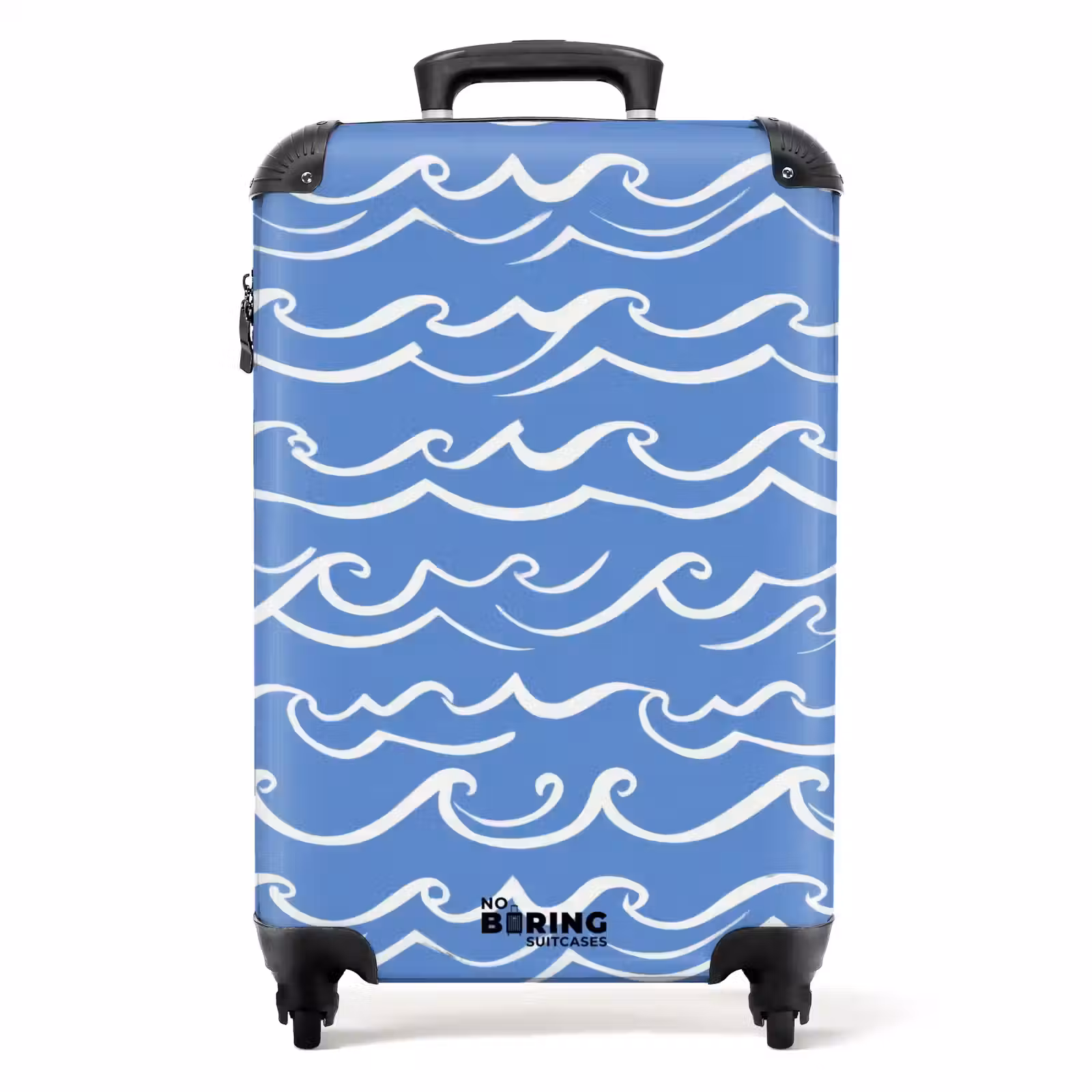 Koffer - Blau – Weiß – Schlicht – Gezeichnet – Wellen - Blauw - Wit - Simpel - Getekend - Golven NBS - Handbagage koffer - Volwassenen Unisex middel
