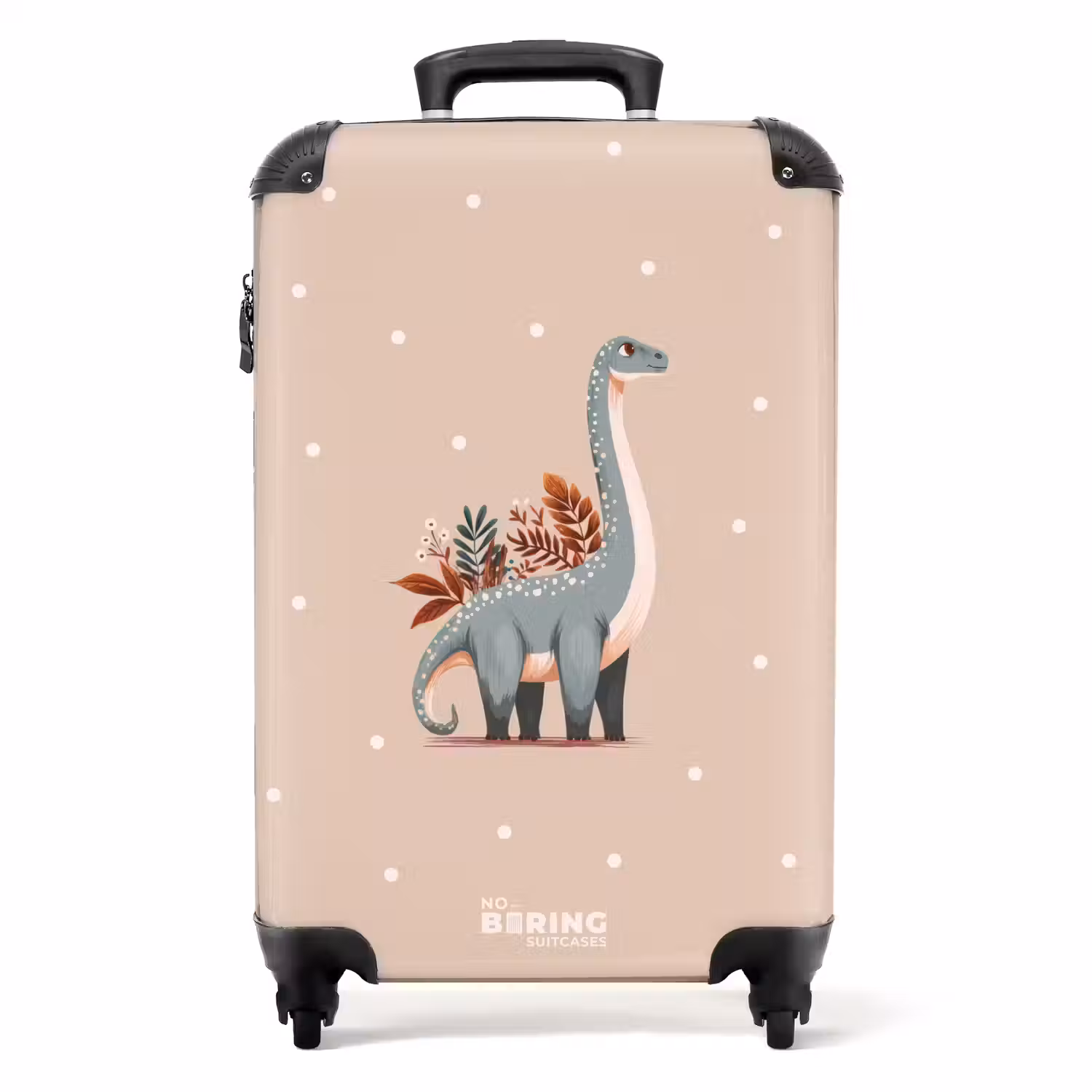 Blauwe dinosaurus op een beige stippenachtergrond NBS - Handbagage koffer - Volwassenen Unisex middel -productfoto_recht
