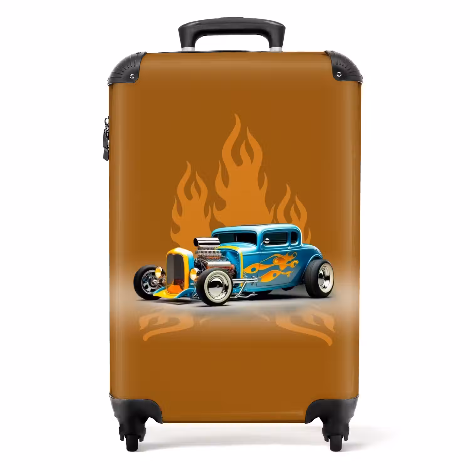 Blauwe auto met gele vlammen NBS - Handbagage koffer - Unisex middel -productfoto_recht