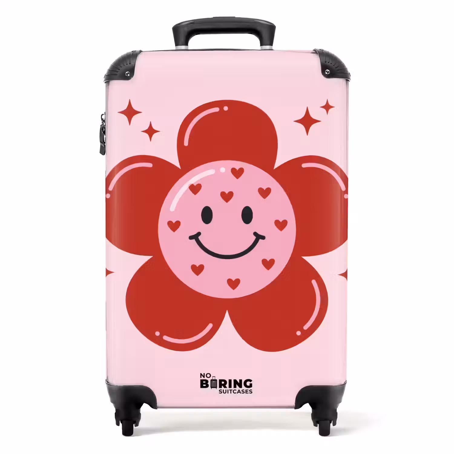 Bloem - Roze - Hartjes NBS - Handbagage koffer - Volwassenen Unisex middel -productfoto_recht