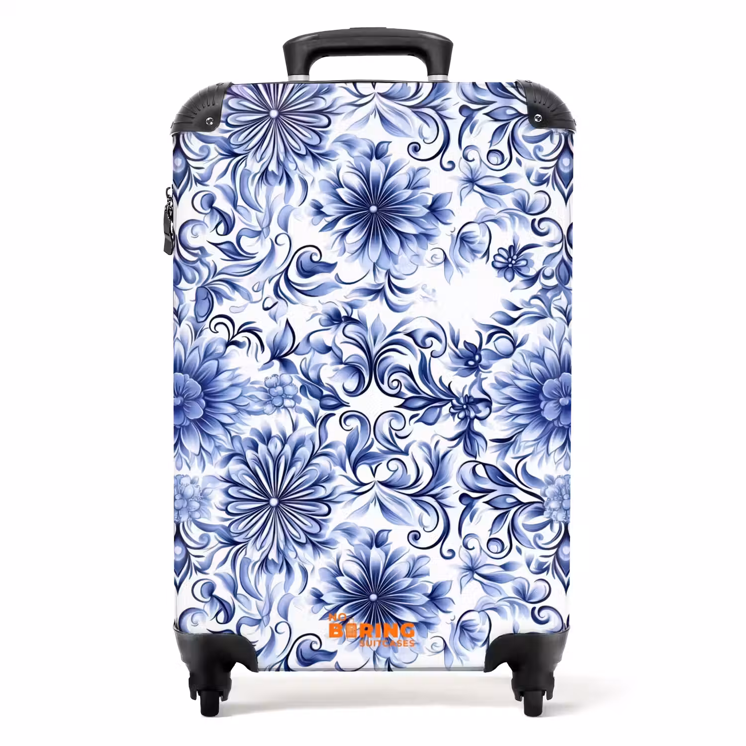 Bloemen - Blauw - Patroon - Wit NBS - Handbagage koffer - Volwassenen Unisex middel -productfoto_recht