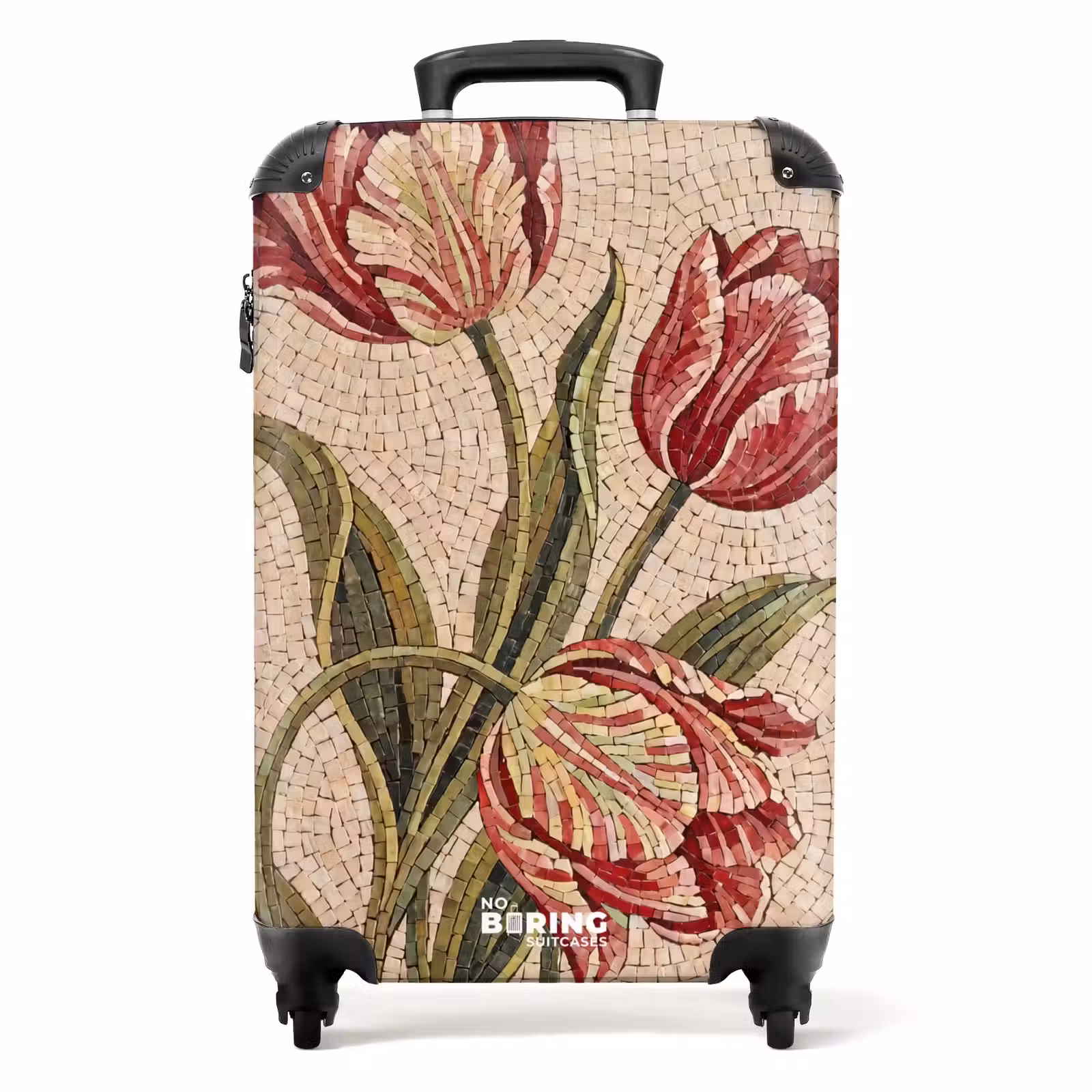Koffer - Blumen – Mosaik – Rot – Grün – Kunst - Bloemen - Mozaïek - Rood - Groen - Kunst NBS - Handbagage koffer - Volwassenen Unisex middel