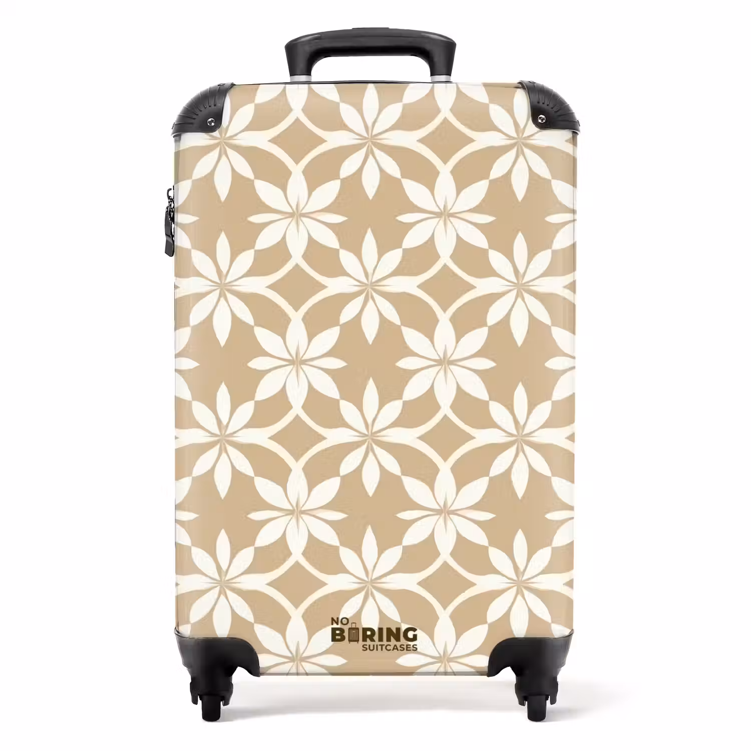 Bloemen - Patroon - Beige NBS - Handbagage koffer - Volwassenen Unisex middel -productfoto_recht