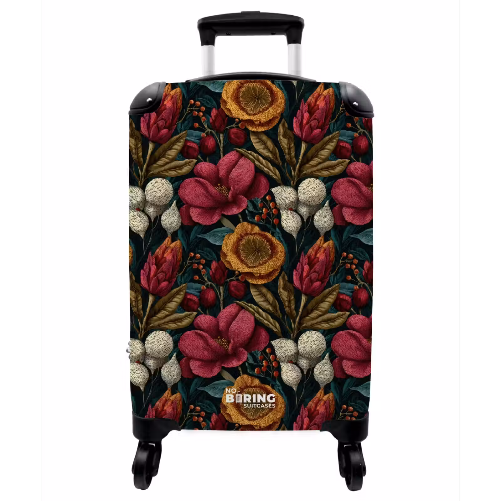 Koffer - Blumen – Muster – Rot – Gold - Bloemen - Patroon - Rood - Goud NBS - Handbagage koffer - Vrouwen middel