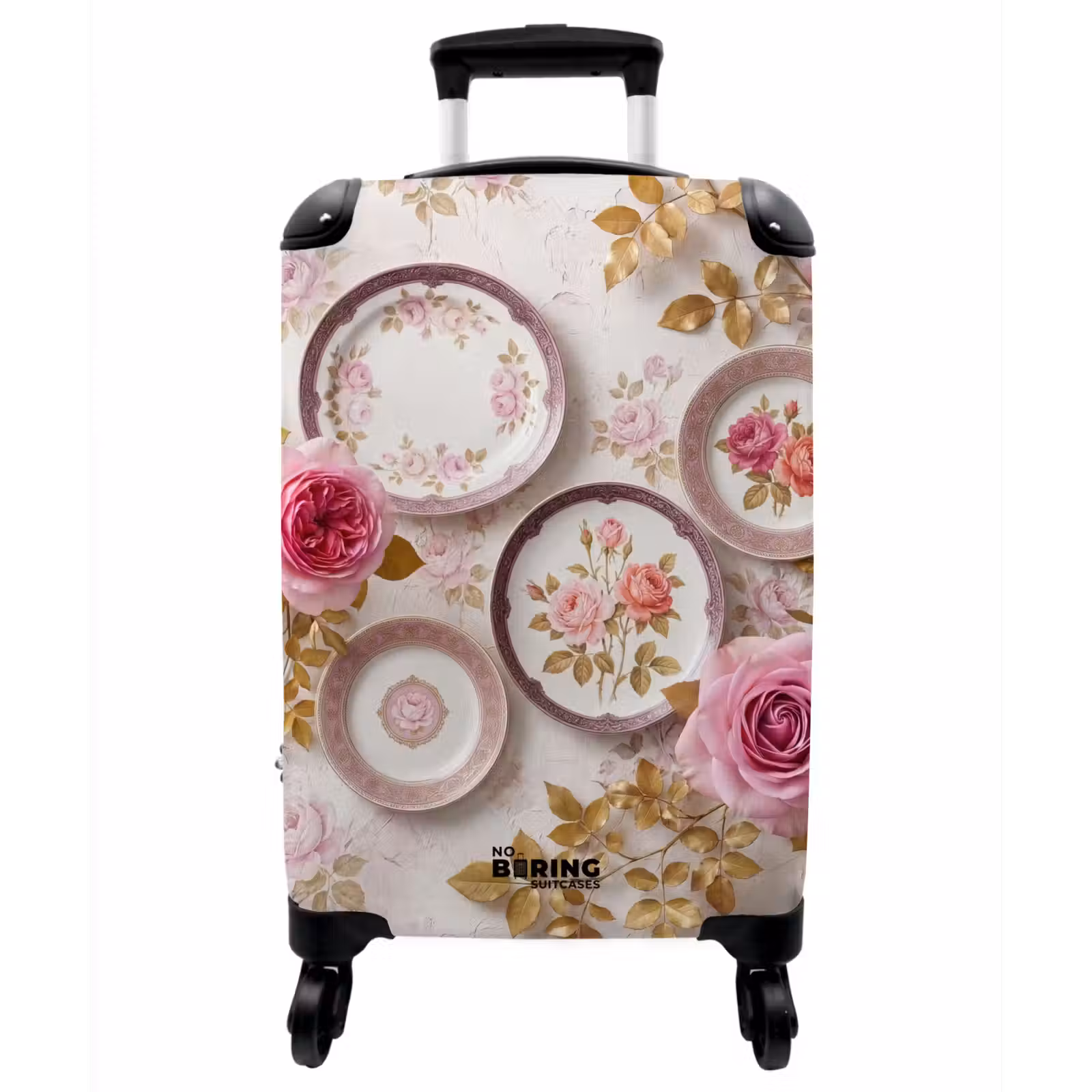 Koffer - Blumen – Muster – Vintage – Rosa – Dekoration - Bloemen - Patroon - Vintage - Roze - Decoratie NBS - Handbagage koffer - Vrouwen middel