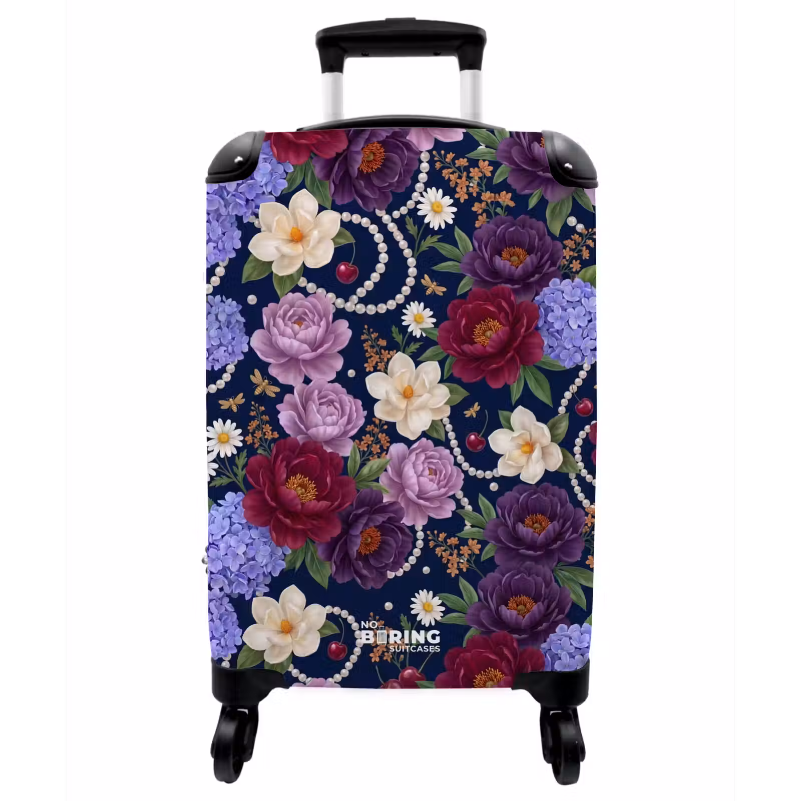 Koffer - Blumen – Perlen – Dekoration – Modern – Blau - Bloemen - Parels - Decoratie - Modern - Blauw NBS - Handbagage koffer - Vrouwen middel