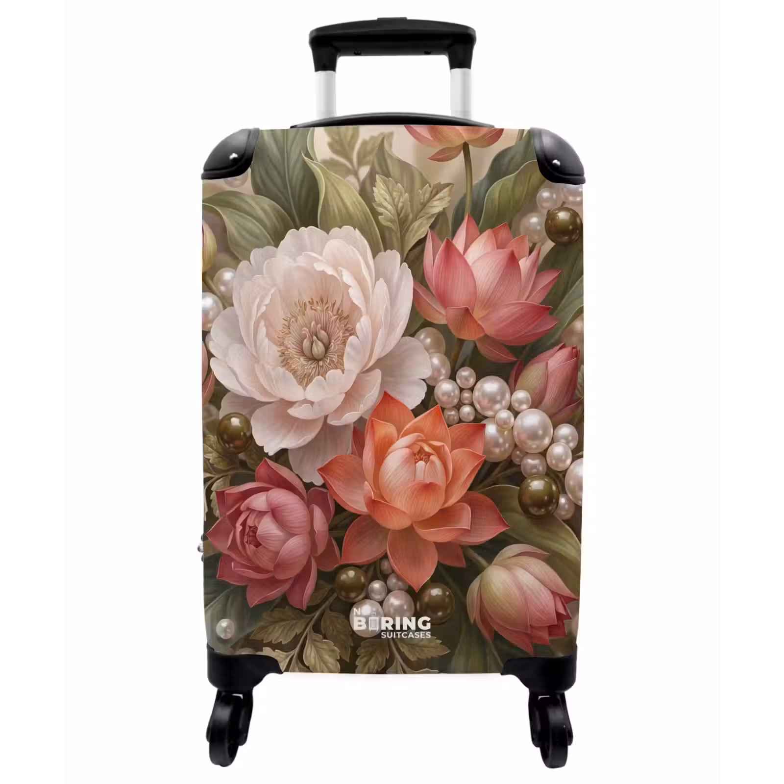 Koffer - Blumen – Perlen – Elegant – Rosa – Weiß - Bloemen - Parels - Elegant - Roze - Wit NBS - Handbagage koffer - Vrouwen middel