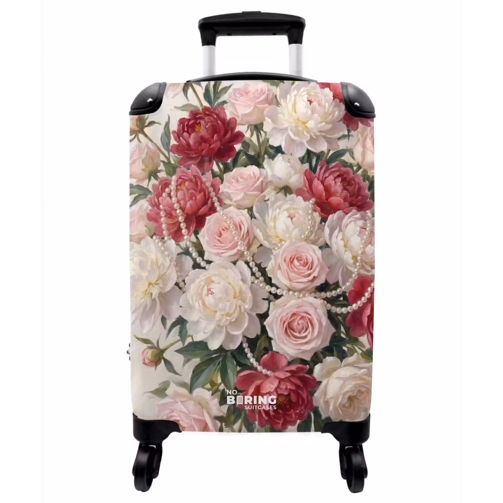 Koffer - Blumen – Perlen – Romantik – Klassik – Rosa - Bloemen - Parels - Romantiek - Klassiek - Roze NBS - Handbagage koffer - Vrouwen middel