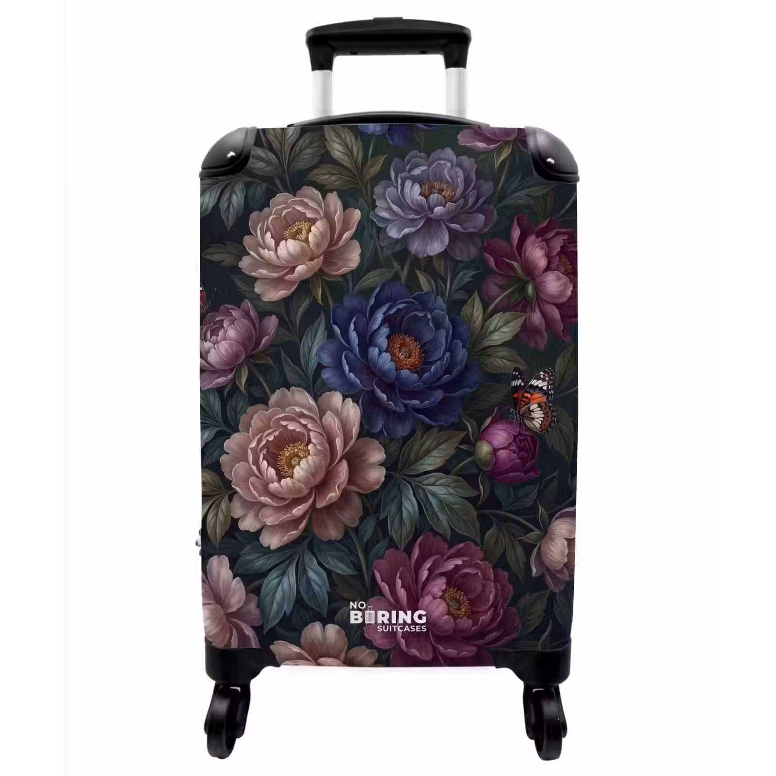 Koffer - Blumen – Schmetterling – Natur – Modern – Lila - Bloemen - Vlinder - Natuur - Modern - Paars NBS - Handbagage koffer - Vrouwen middel