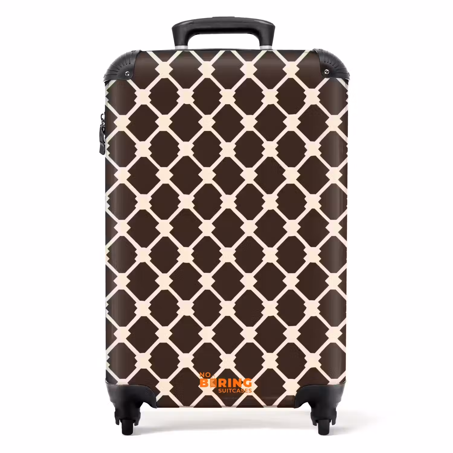 Bruin - Ruitpatroon - Geometrisch NBS - Handbagage koffer - Volwassenen Unisex middel -productfoto_recht