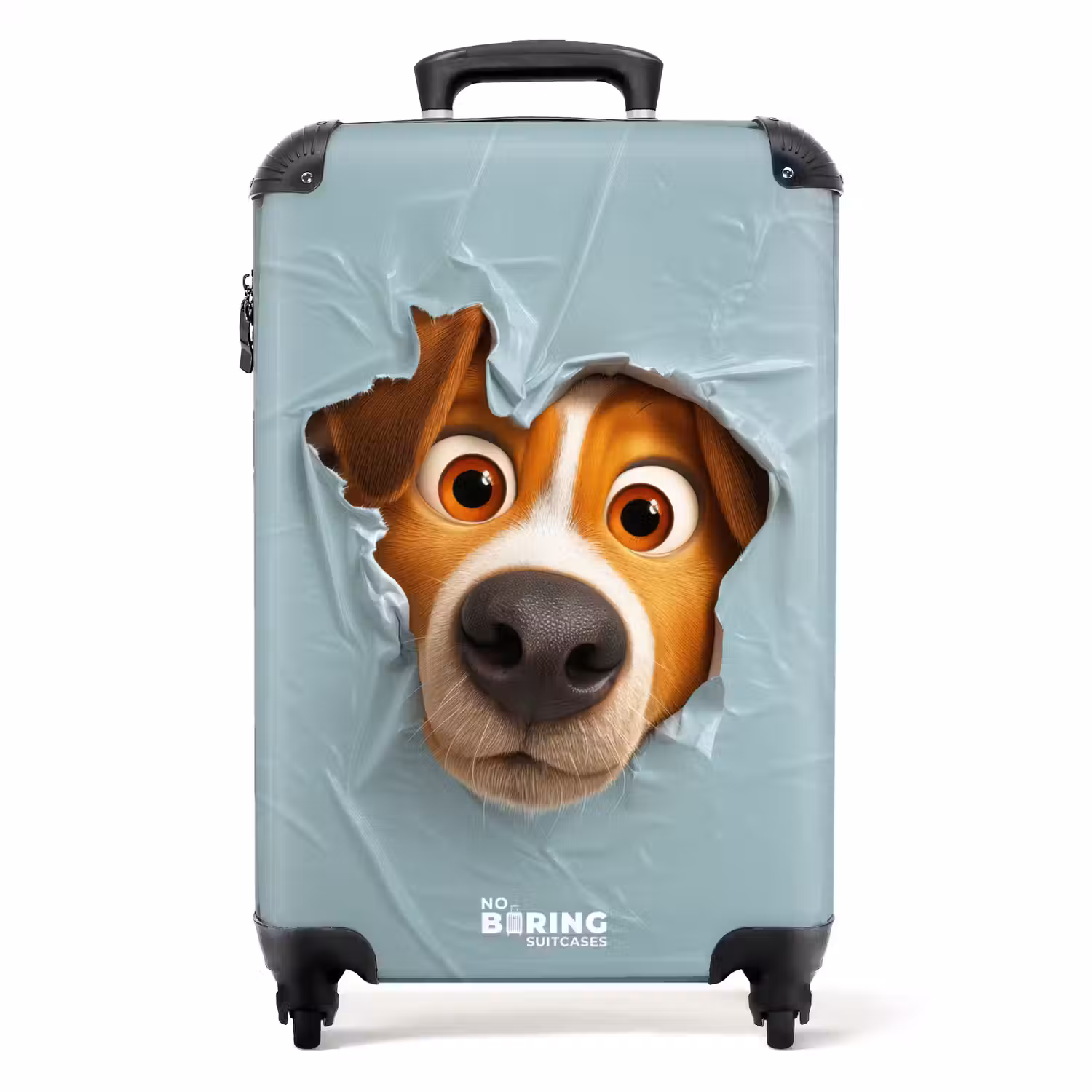 Bruine hond door gescheurd blauw plastic NBS - Handbagage koffer - Kinderen Unisex middel -productfoto_recht
