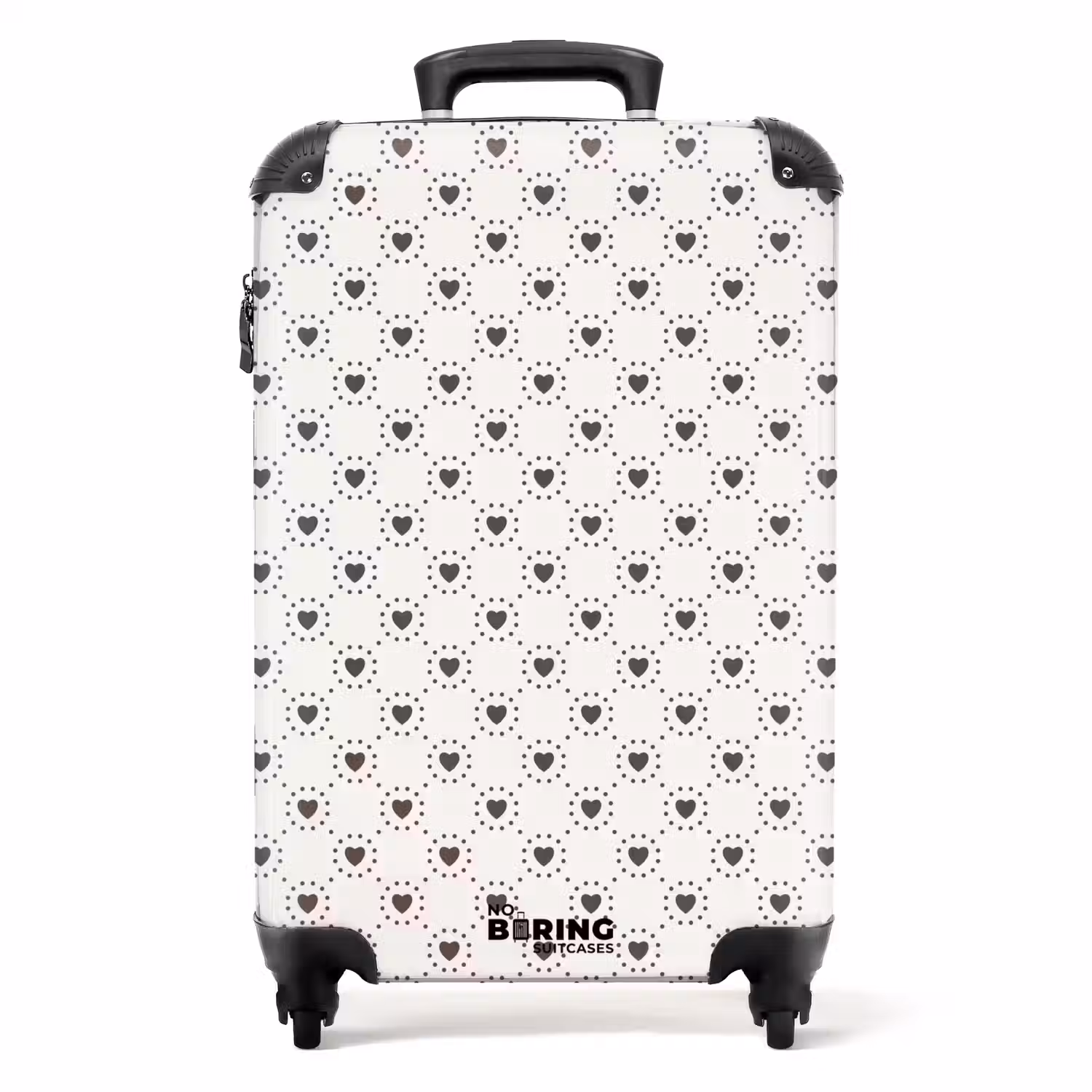 Crèmekleurige achtergrond met bruine hartjes NBS - Handbagage koffer - Volwassenen Unisex middel -productfoto_recht