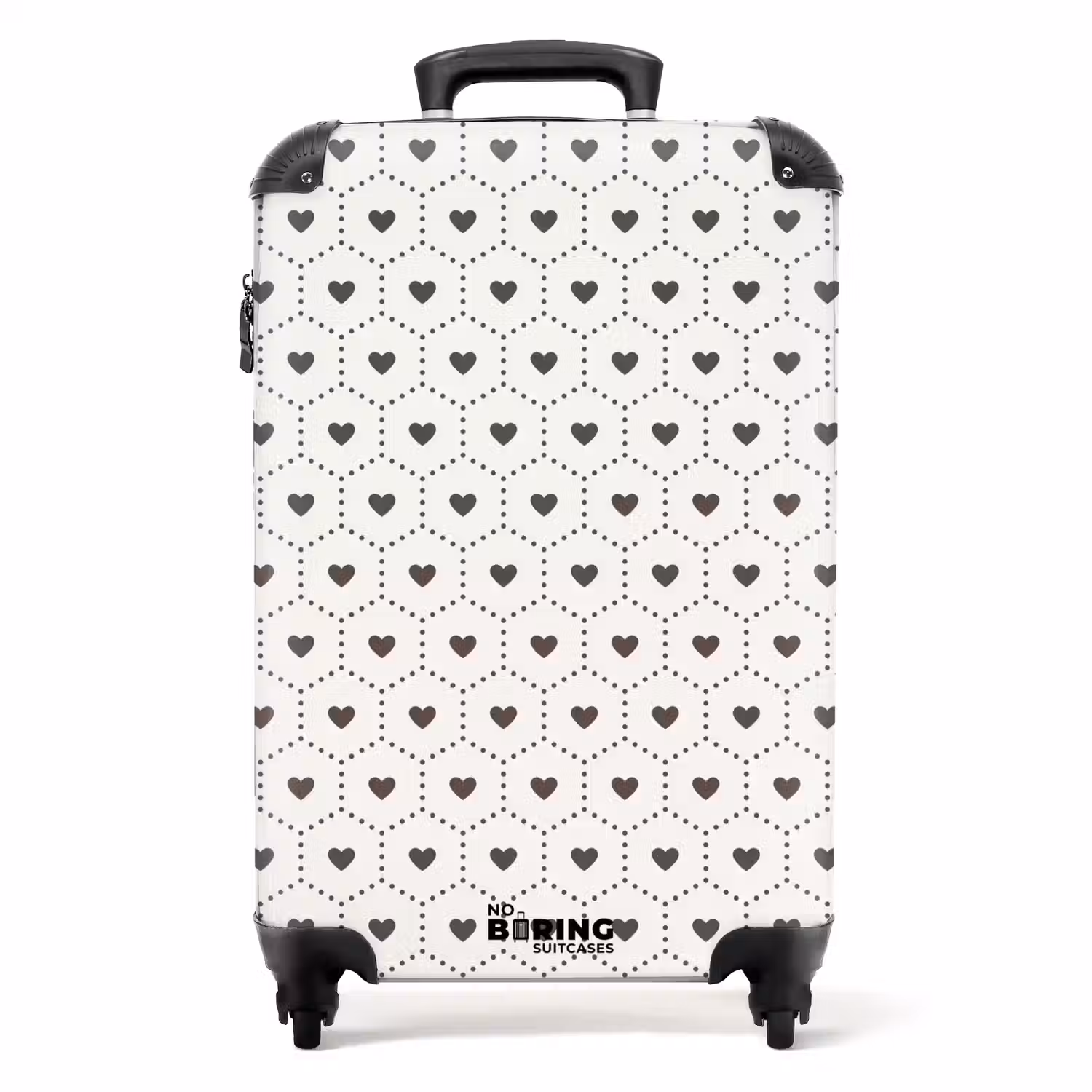 Crèmekleurige achtergrond met bruine hartjes NBS - Handbagage koffer - Volwassenen Unisex middel -productfoto_recht
