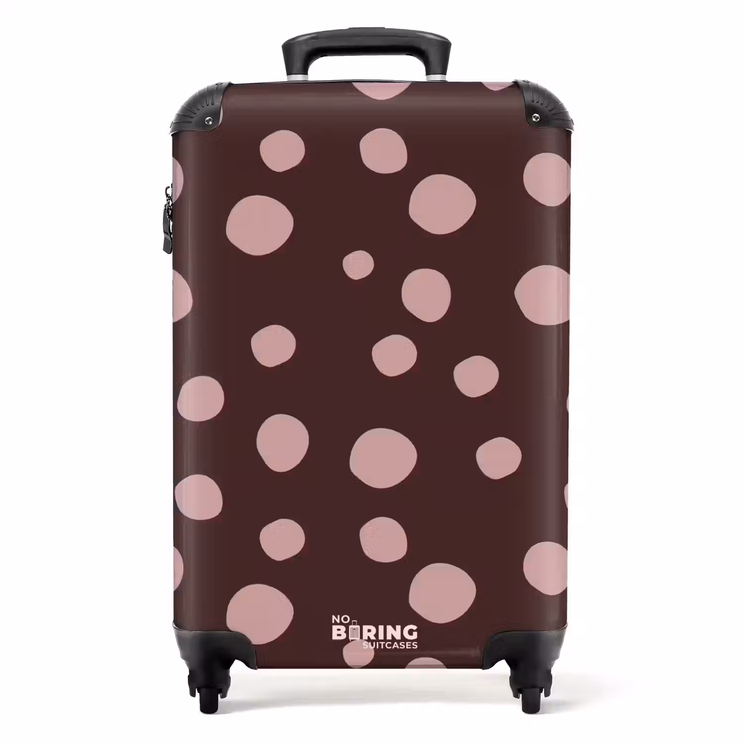 Diepbruine achtergrond met roze stippen NBS - Handbagage koffer - Kinderen Unisex middel -productfoto_recht
