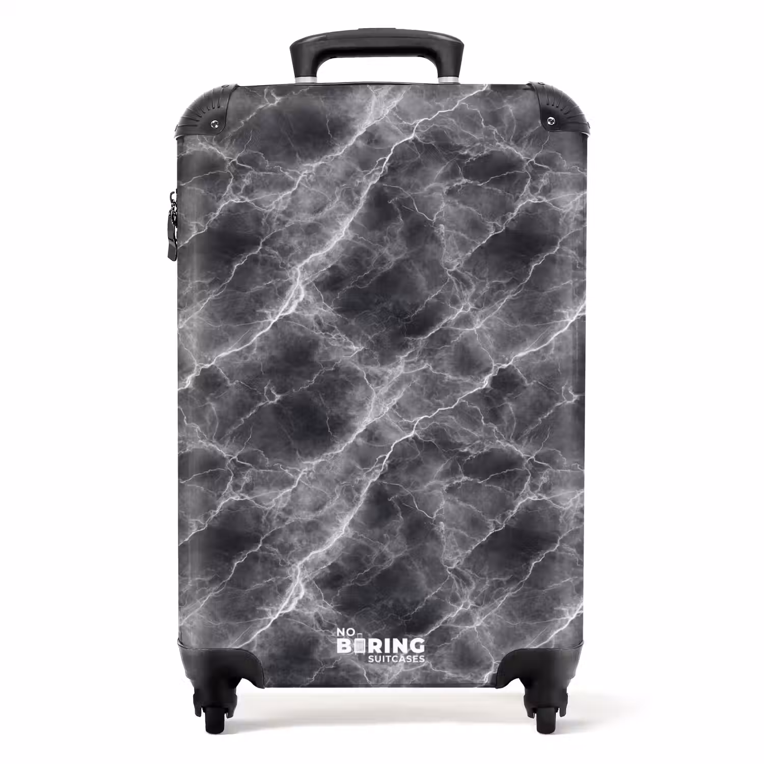 Donkergrijs - Bliksem - Marmer NBS - Handbagage koffer - Volwassenen Unisex middel -productfoto_recht