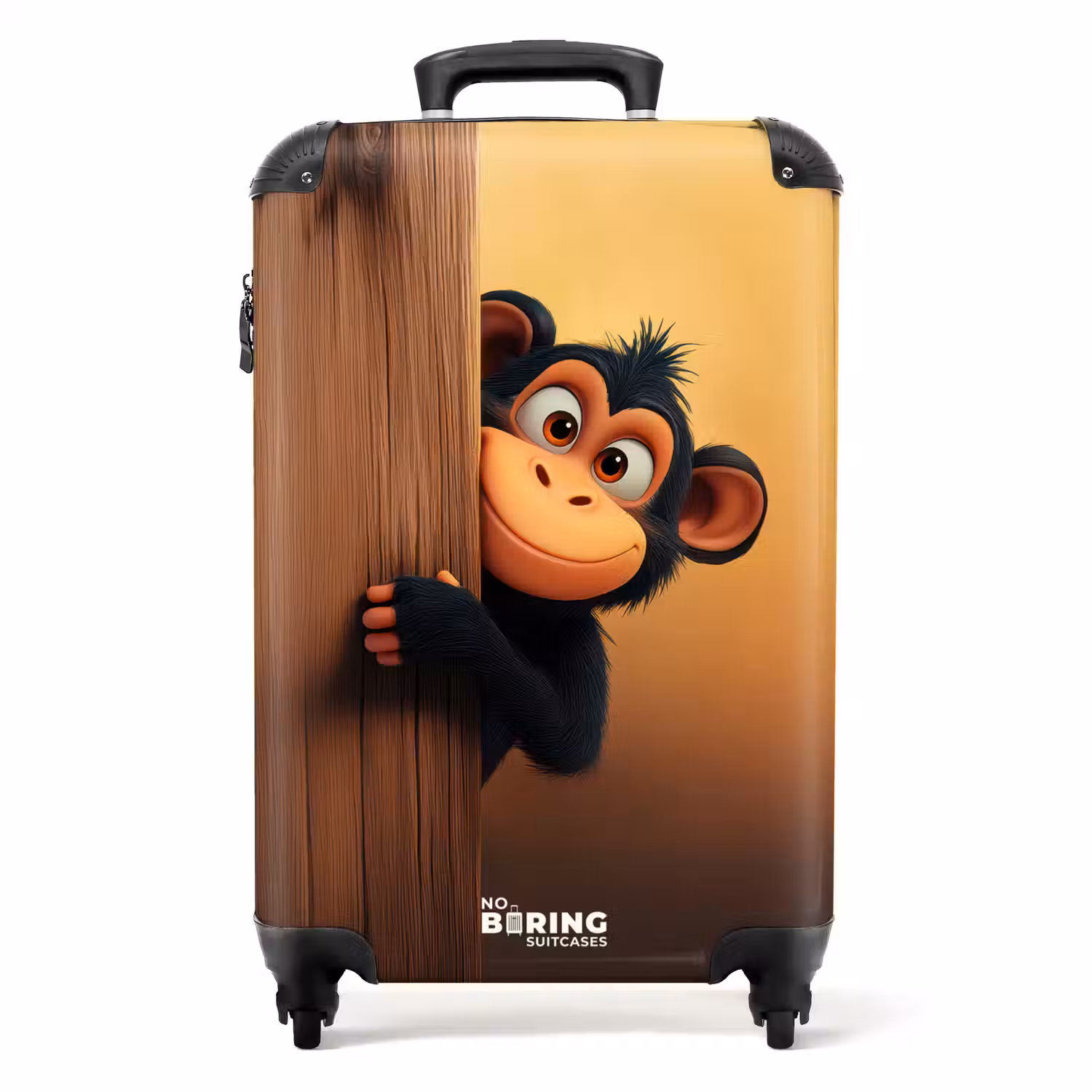 Een aap achter houten muur NBS - Handbagage koffer - Kinderen Unisex middel -productfoto_recht
