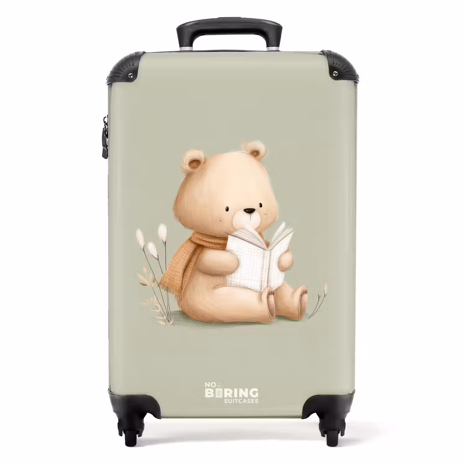 Een bruine beer met een boek - Groen NBS - Handbagage koffer - Volwassenen Unisex middel -productfoto_recht