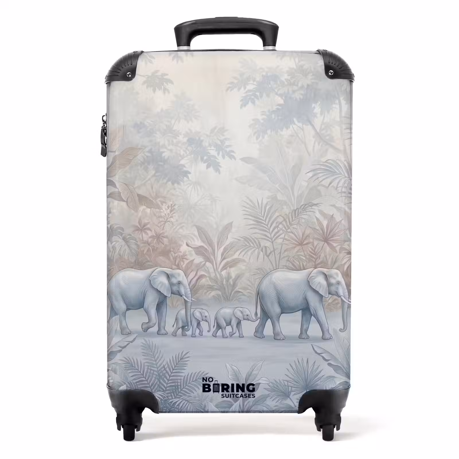 Koffer - Elefant – Familie – Dschungel – Illustration – Grau - Olifant - Familie - Jungle - Illustratie - Grijs NBS - Handbagage koffer - Volwassenen Unisex middel