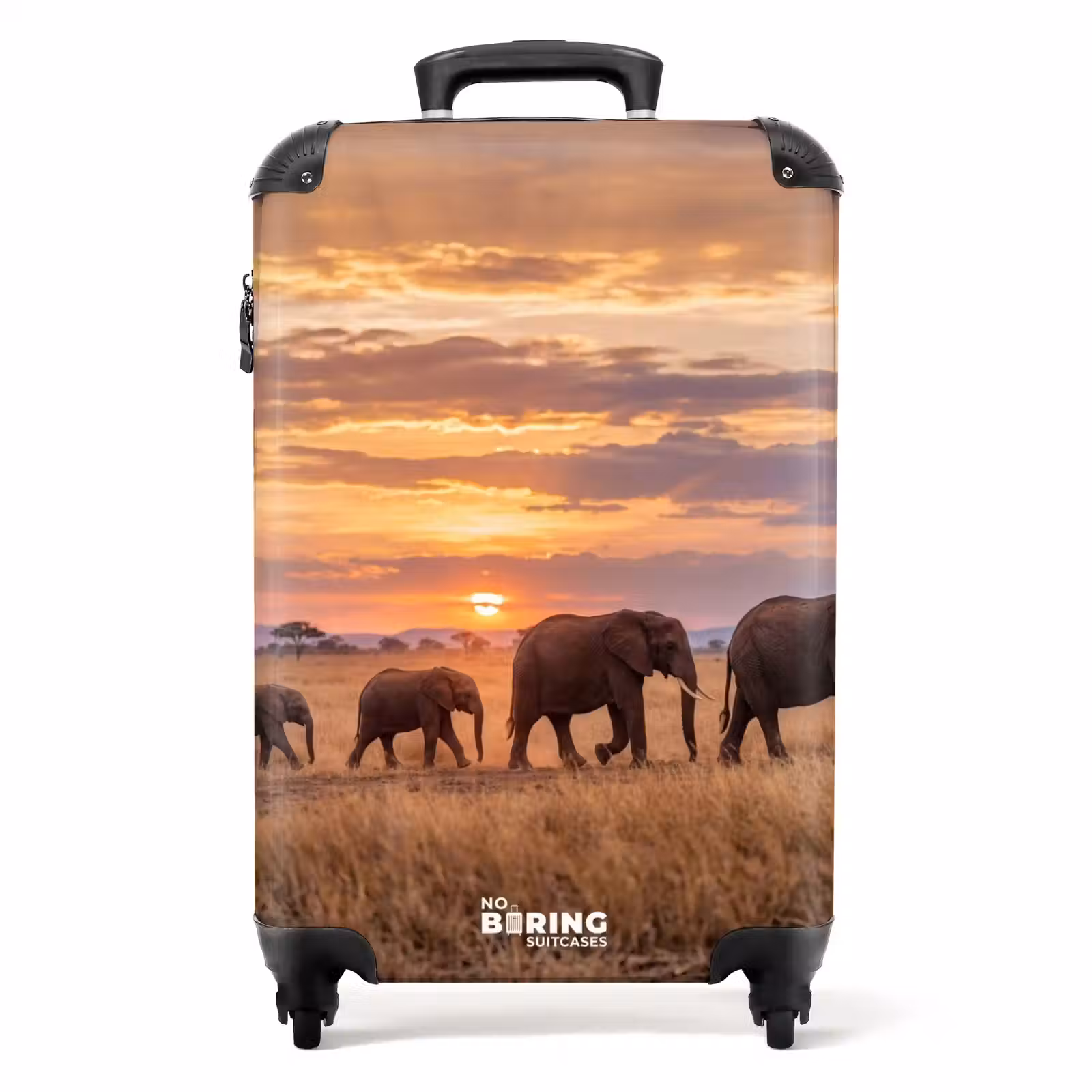 Koffer - Elefanten – Savanne – Sonnenuntergang – Afrika – Warm - Olifanten - Savanne - Zonsondergang - Afrika - Warm NBS - Handbagage koffer - Volwassenen Unisex middel