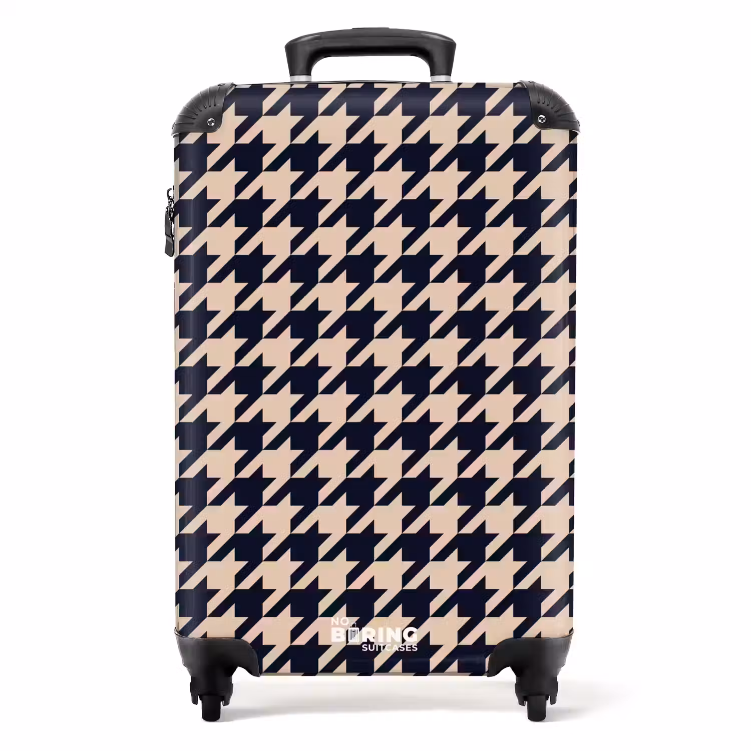 Pied-de-poule patroon in beige en donkerblauw NBS - Handbagage koffer - Kinderen Unisex middel -productfoto_recht