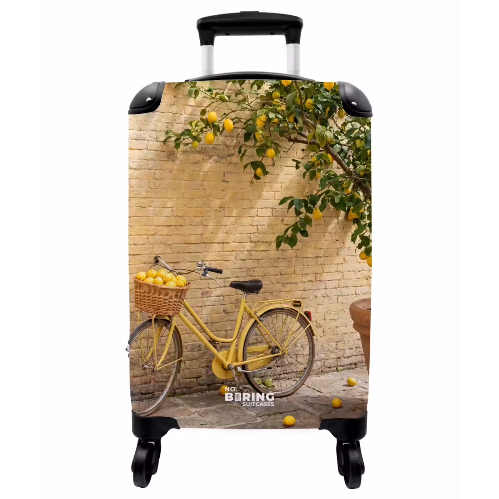 Koffer - Fahrrad – Korb – Essen – Gelb – Sommer - Fiets - Mand - Eten - Geel - Zomer NBS - Handbagage koffer - Vrouwen middel