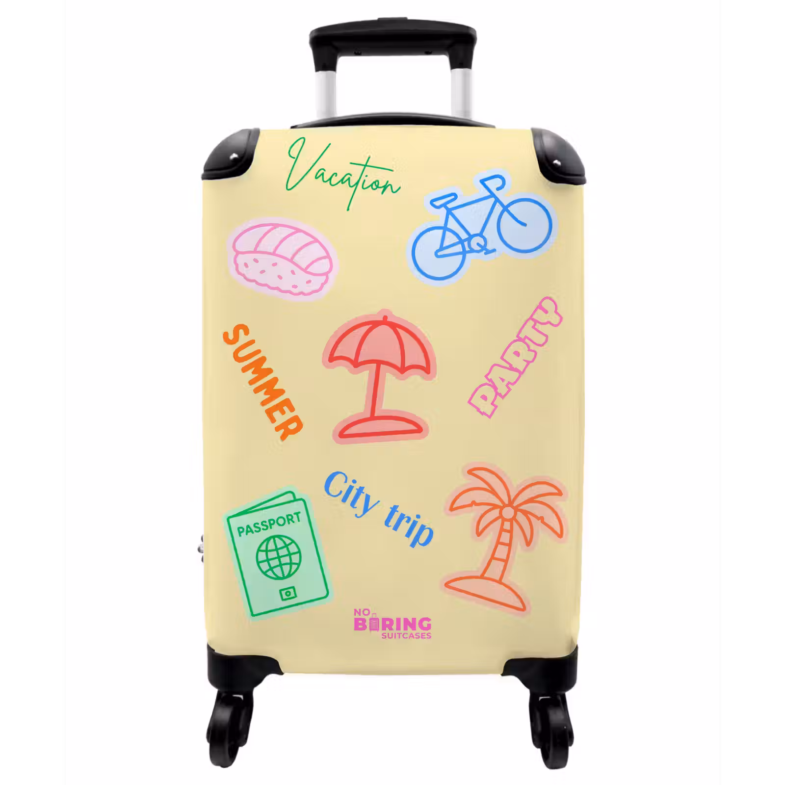 Koffer - Farbenfroh – Palme – Fahrrad - Kleurrijk - Palmboom - Fiets NBS - Handbagage koffer - Vrouwen middel