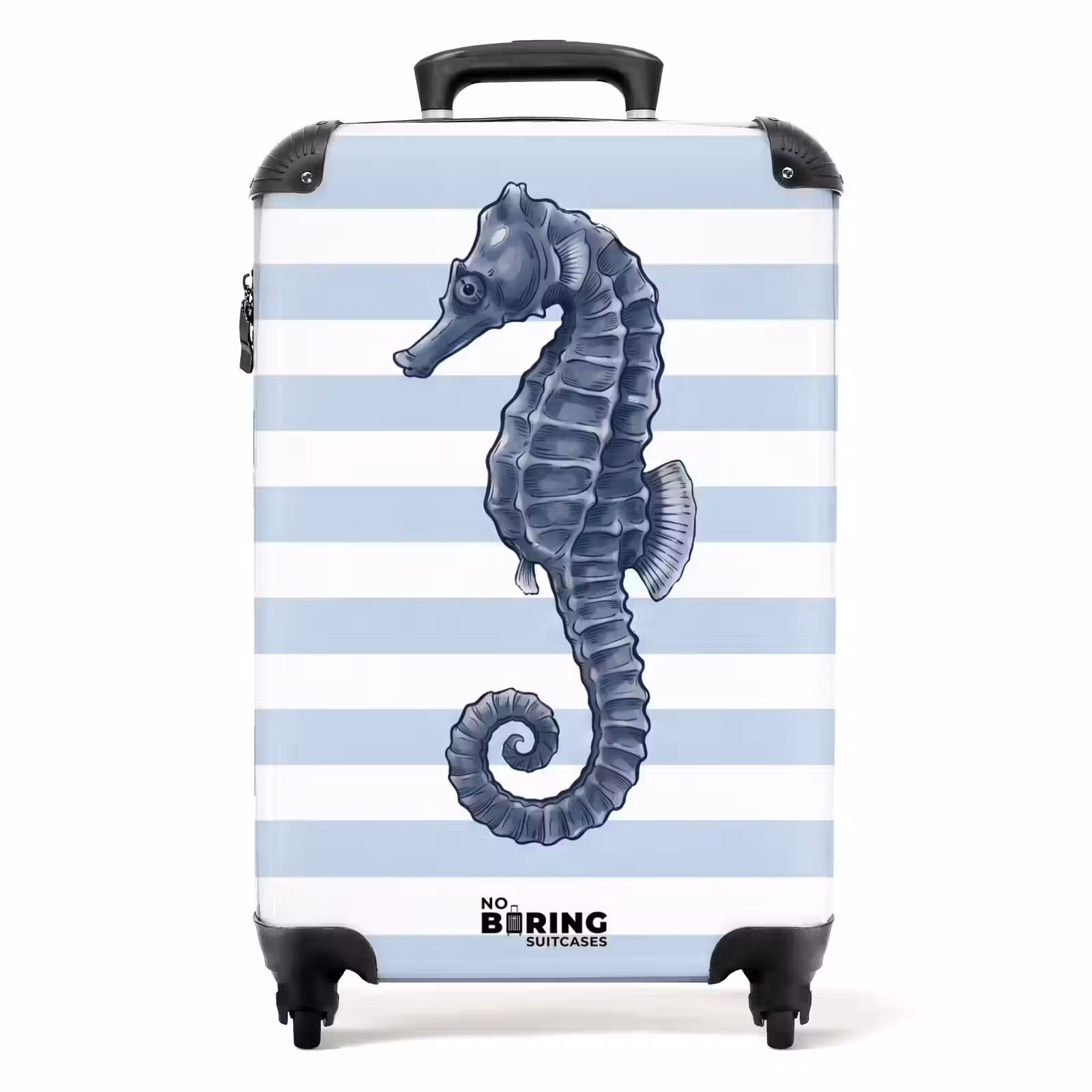 Koffer - Fisch – Ozean – Illustration – Blau – Streifen - Vis - Oceaan - Illustratie - Blauw - Strepen NBS - Handbagage koffer - Volwassenen Unisex middel