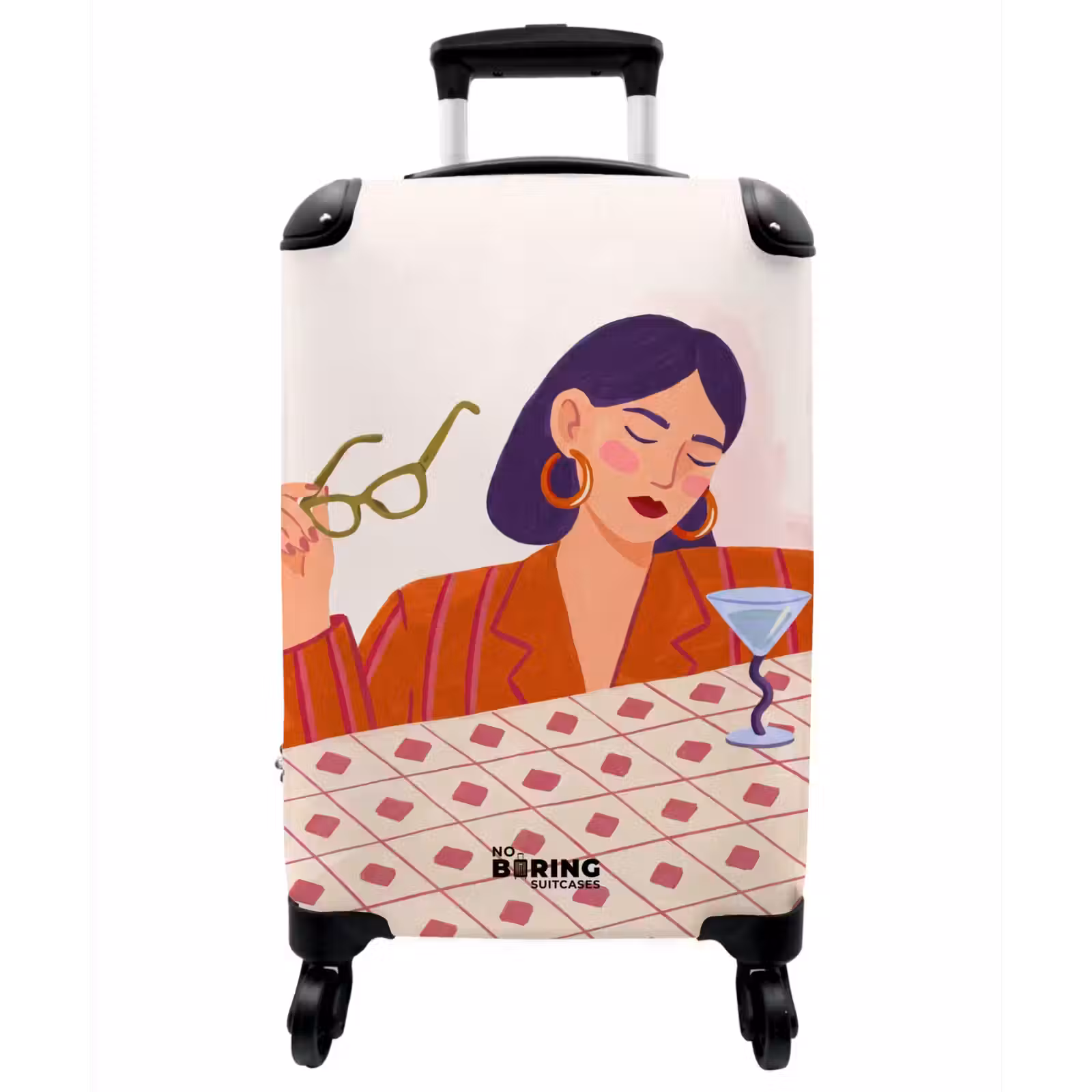 Koffer - Frau – Brille – Cocktail – Illustration – Modern — 1