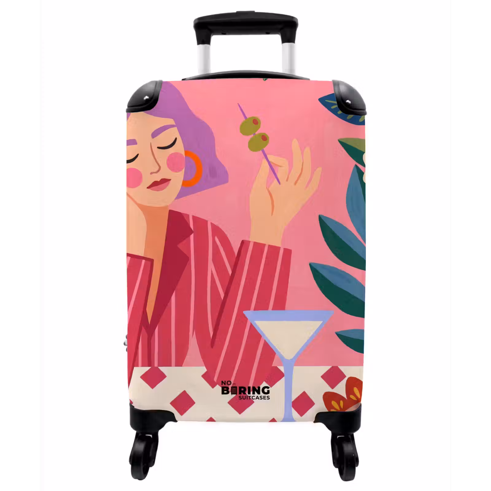 Koffer - Frau – Cocktail – Blumen – Modern – Rosa - Vrouw - Cocktail - Bloemen - Modern - Roze NBS - Handbagage koffer - Vrouwen middel