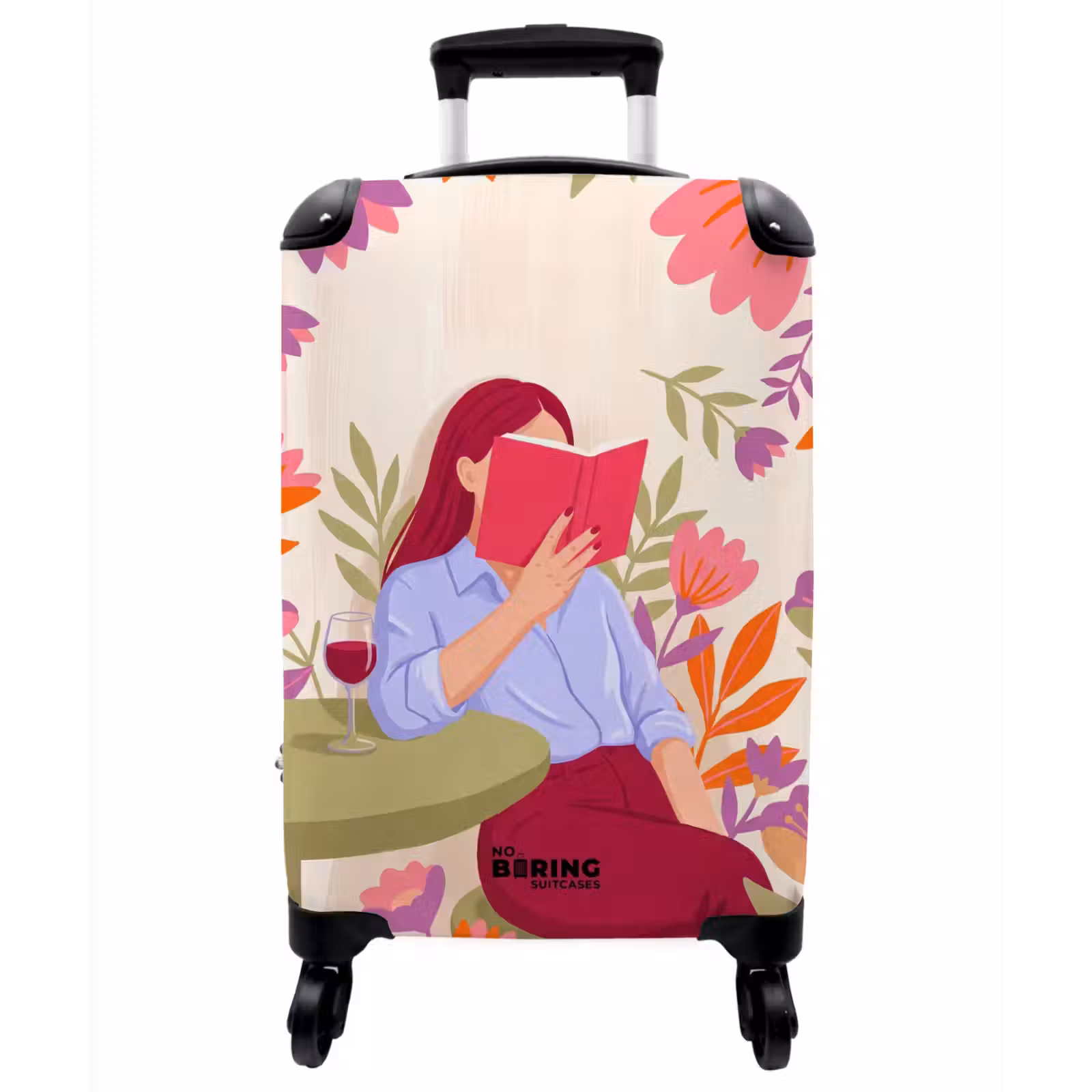 Koffer - Frau – Lesen – Zuhause – Modern – Blumen - Vrouw - Lezen - Thuis - Modern - Bloemen NBS - Handbagage koffer - Vrouwen middel