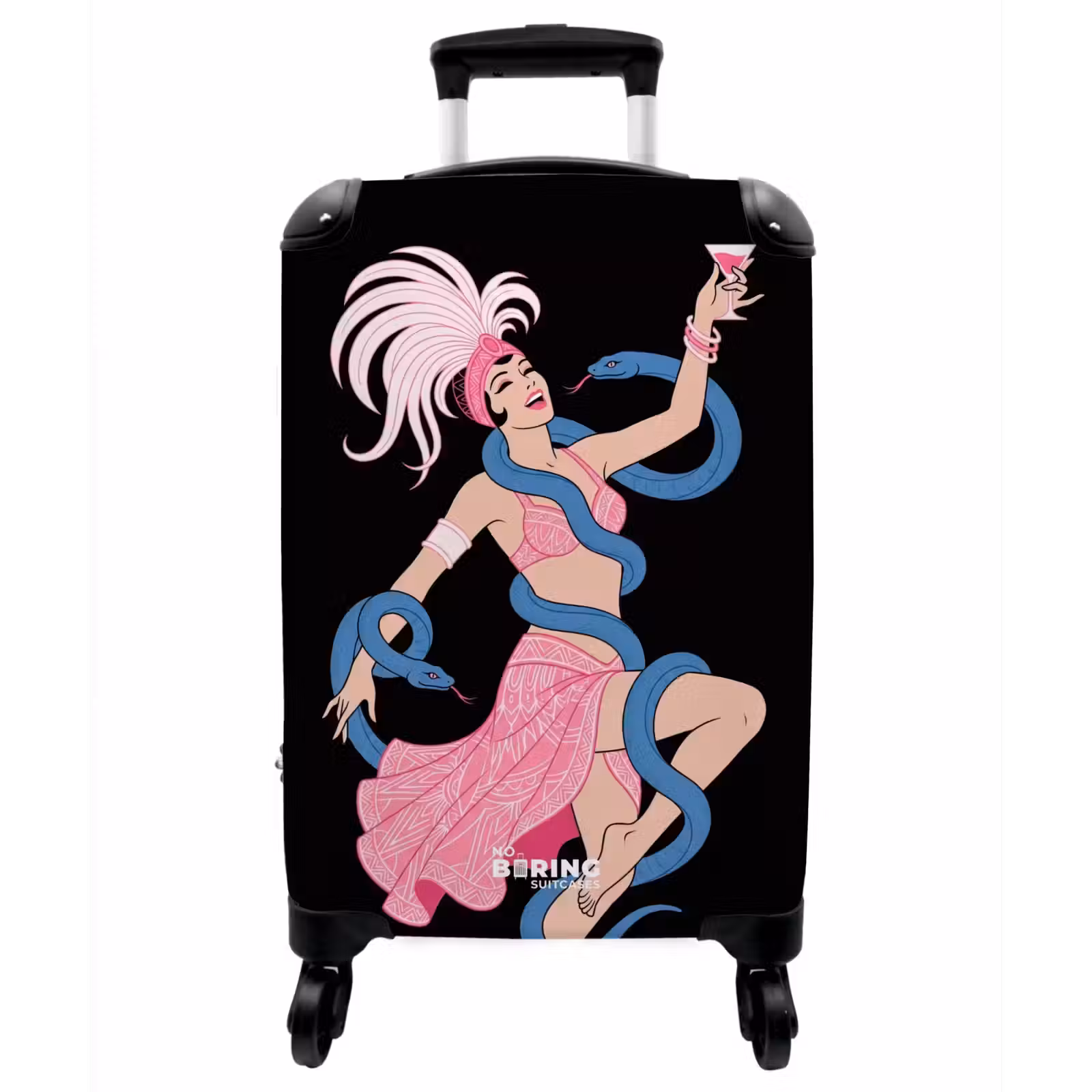 Koffer - Frau – Tänzerin – Schlangen – Art Déco – Rosa - Vrouw - Danseres - Slangen - Art Deco - Roze NBS - Handbagage koffer - Vrouwen middel