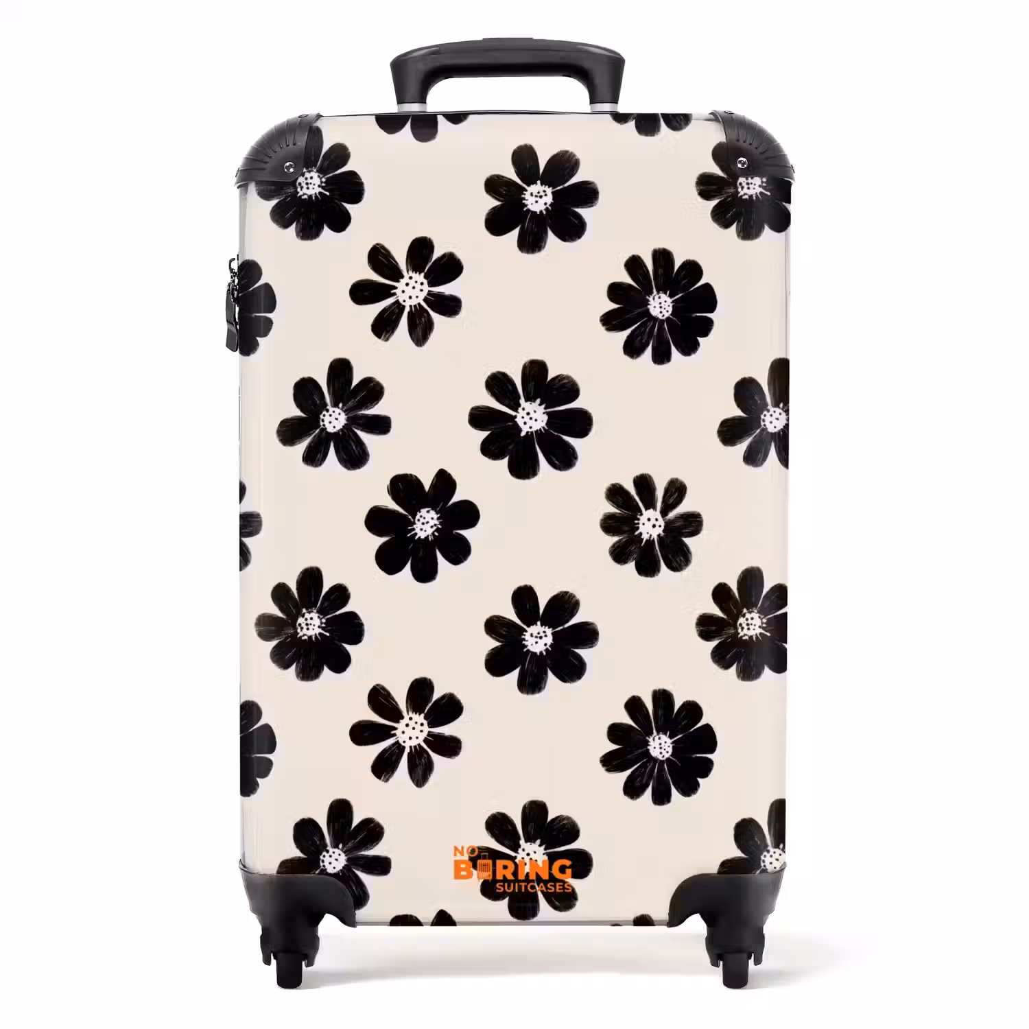 Madeliefjes - Grafisch - Zwart - Beige NBS - Handbagage koffer - Volwassenen Unisex middel -productfoto_recht