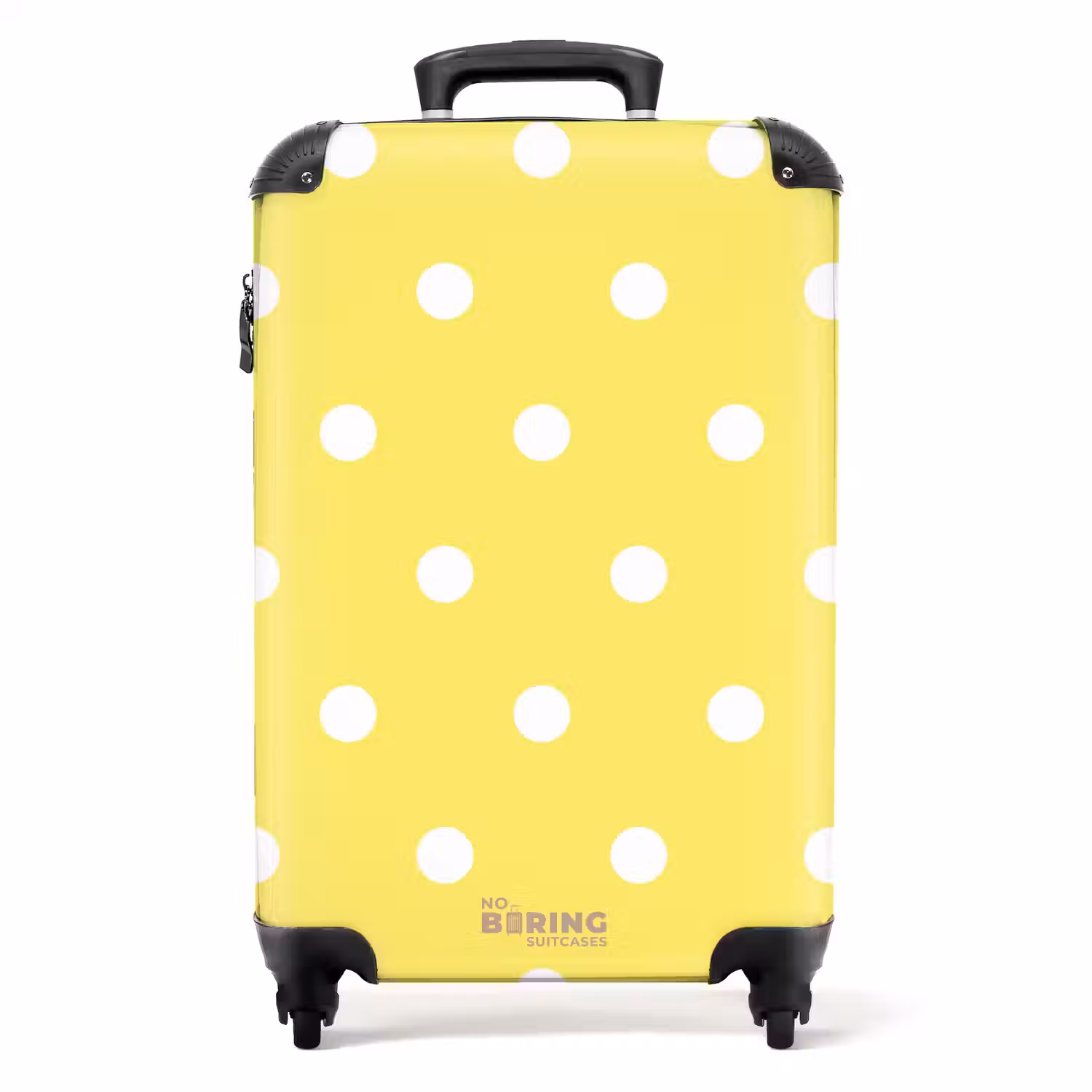 Gele achtergrond met witte stippen NBS - Handbagage koffer - Unisex middel -productfoto_recht