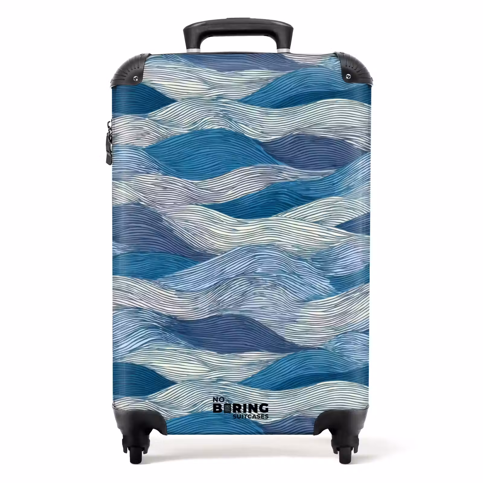 Koffer - Gemustert – Blau – Weiß – Gewellt – Gestreift - Getekend - Blauw - Wit - Golvend - Streepjes NBS - Handbagage koffer - Volwassenen Unisex middel