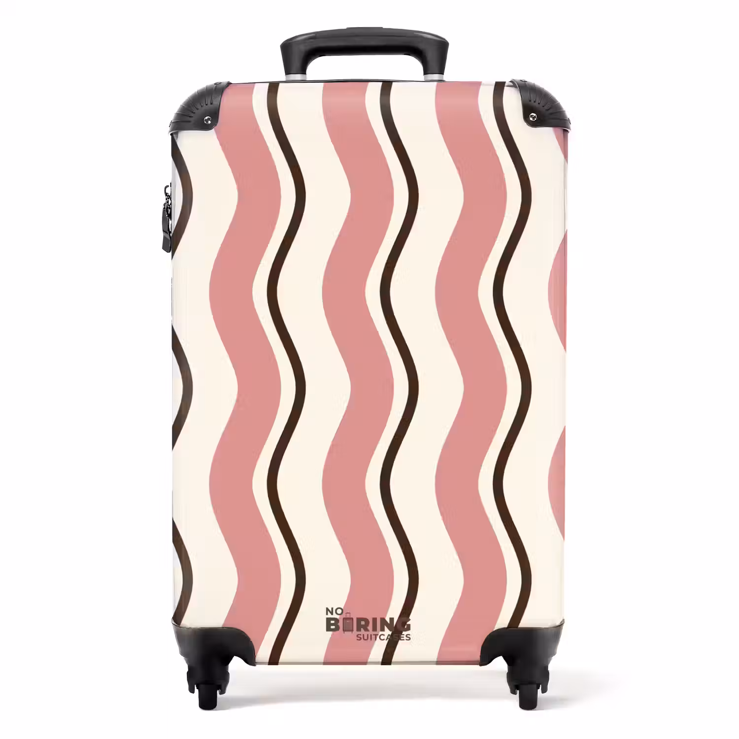Golvende strepen in roze met bruin NBS - Handbagage koffer - Unisex middel -productfoto_recht
